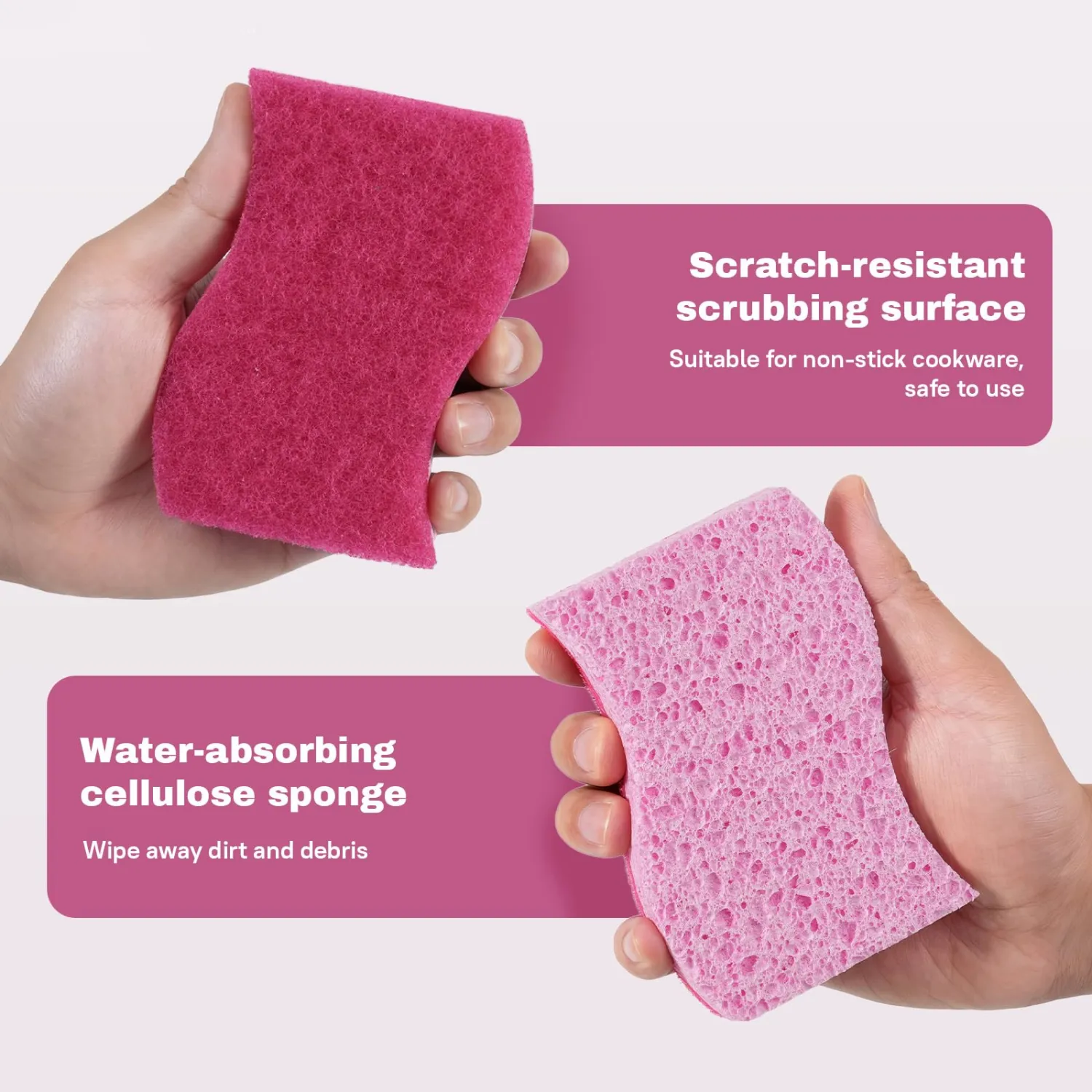 Non Scratch Dish Sponges Cellulose Dual Sided Kitchen Scrub 9 Pack