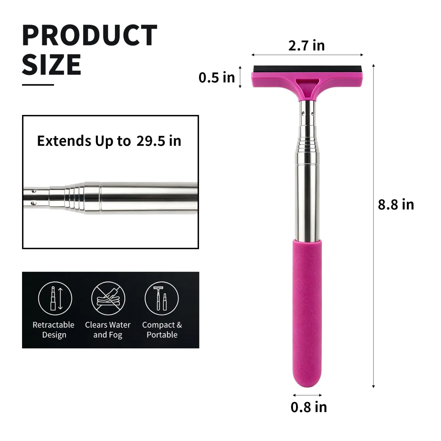 Side Mirror Squeegee, Telescopic Car Rearview Mirror Wiper, Pink