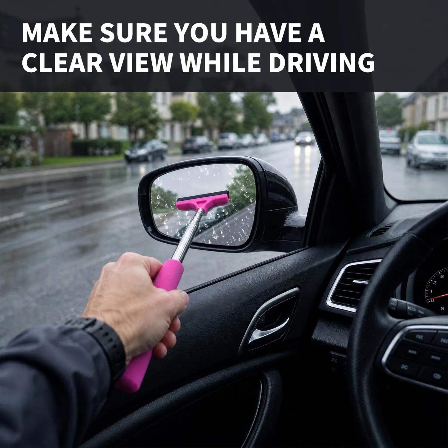 Side Mirror Squeegee, Telescopic Car Rearview Mirror Wiper, Pink
