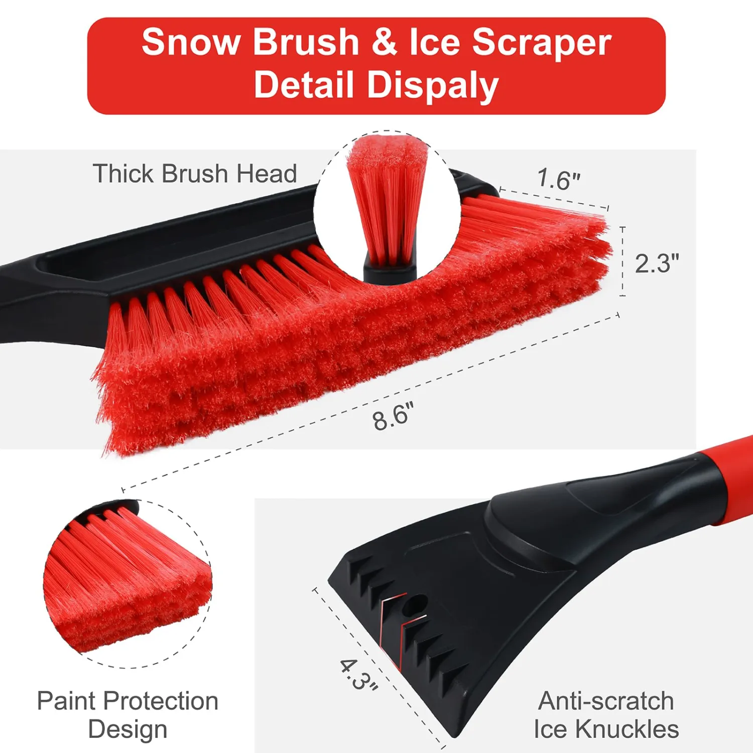 Conliwell 27" Snow Brush with Ice Scraper for Car Windshield, Detachable Snow Removal Tool with Ergonomic Foam Grip for Cars, Trucks, Suvs，Car Windows, windshields, Snow and ice Removal