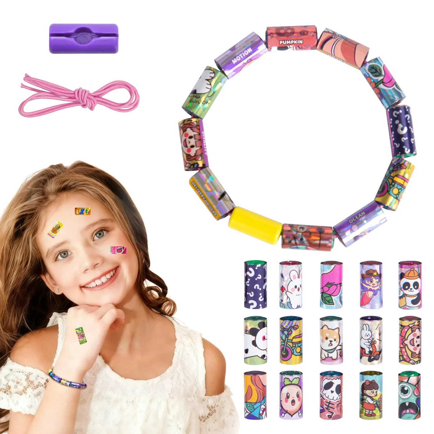 Creative Sticky Rolls Bracelet Making Kit for Kids–150 Reusable Stickers,DIY Surprise Sticker Roll Craft for Girls&Boys Ages 5-12,Ideal Classroom&Party Gift Activity(150 Reusable Stickers)
