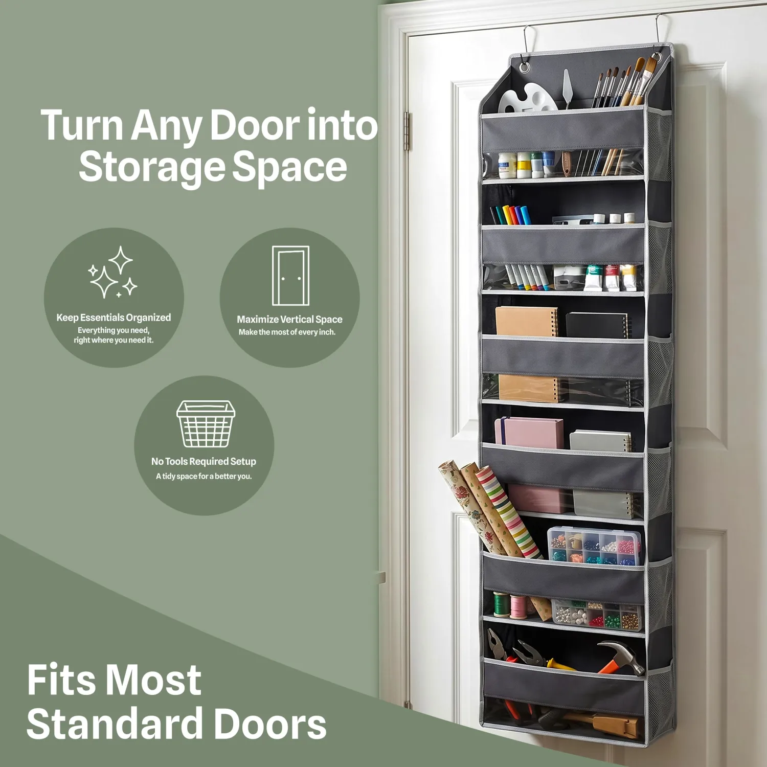 Utopia Home Over the Door Organizer 6 Shelves, Dark Grey, Pack of 1