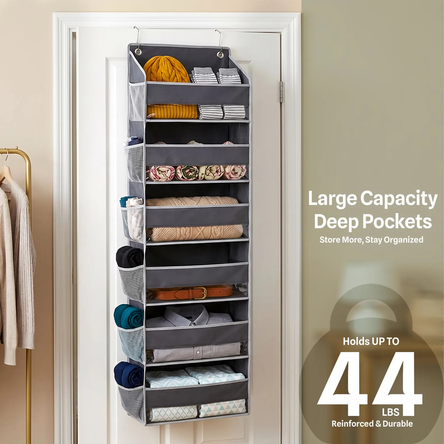 Utopia Home Over the Door Organizer 6 Shelves, Dark Grey, Pack of 1