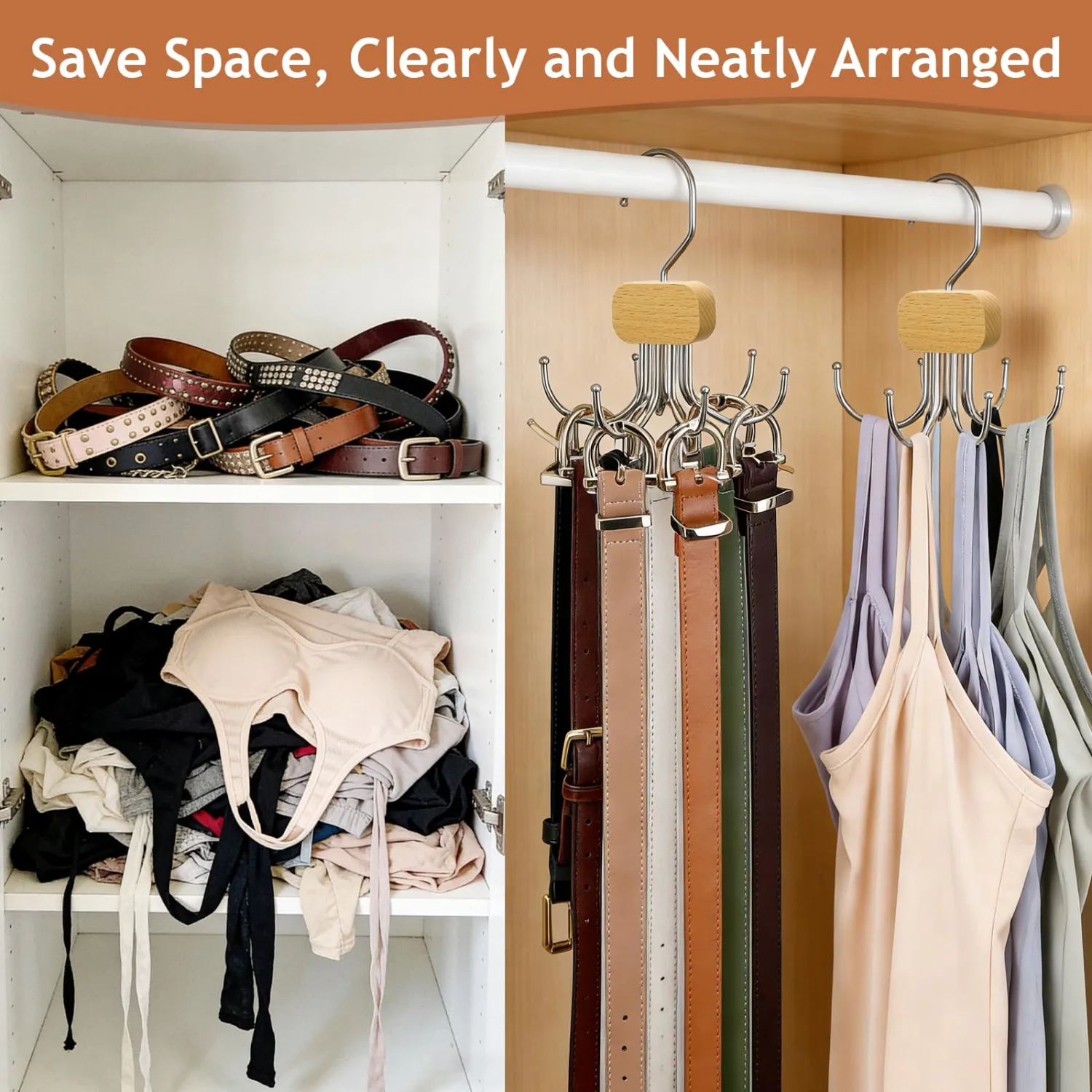 3 Pack Belt Hanger for Closet Organizer, Tie Hangers for Closet Storage