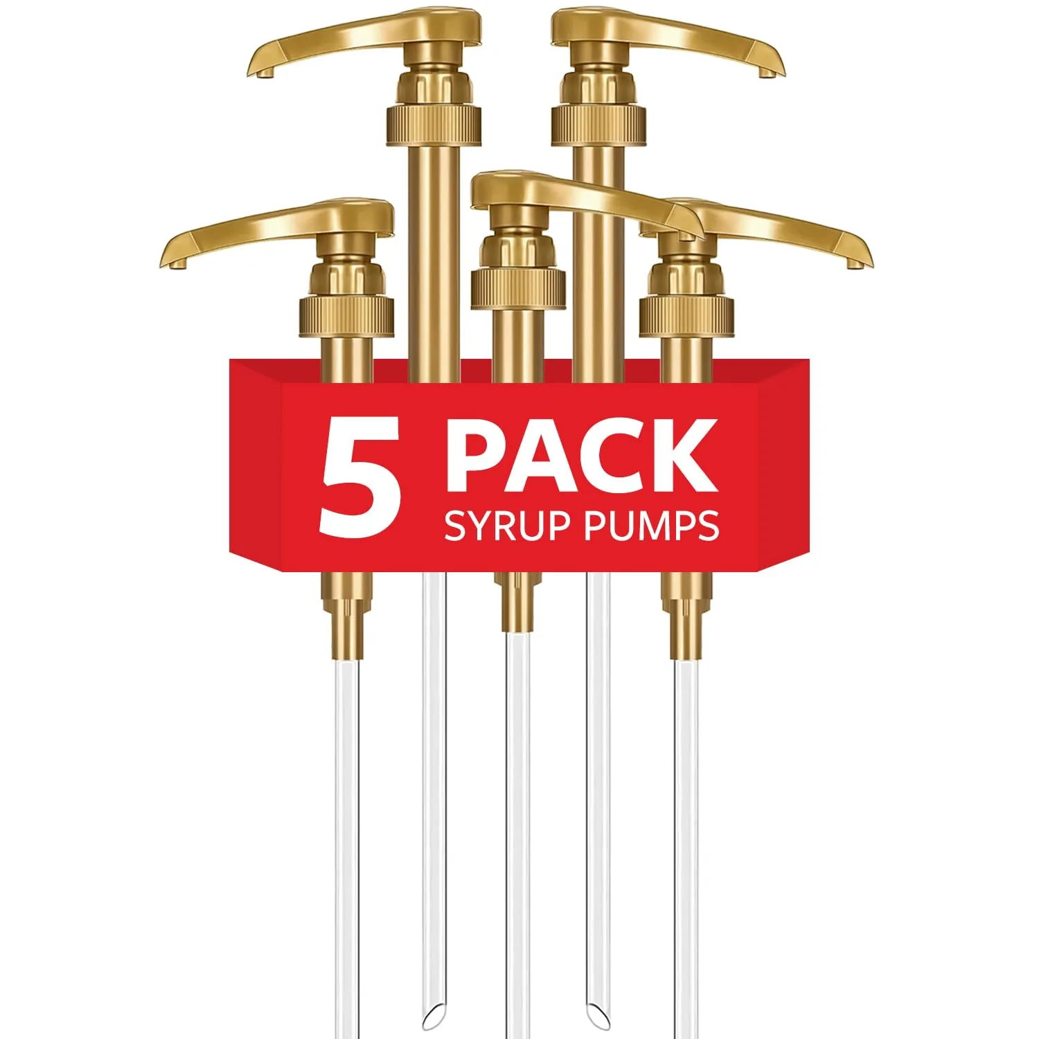 Torani Syrup Pump 5-Pack – Universal Coffee Syrup Pump Dispenser for Large Bottles (750 mL/25.4 Oz), BPA-Free, Dishwasher Safe, Coffee Bar Essentials