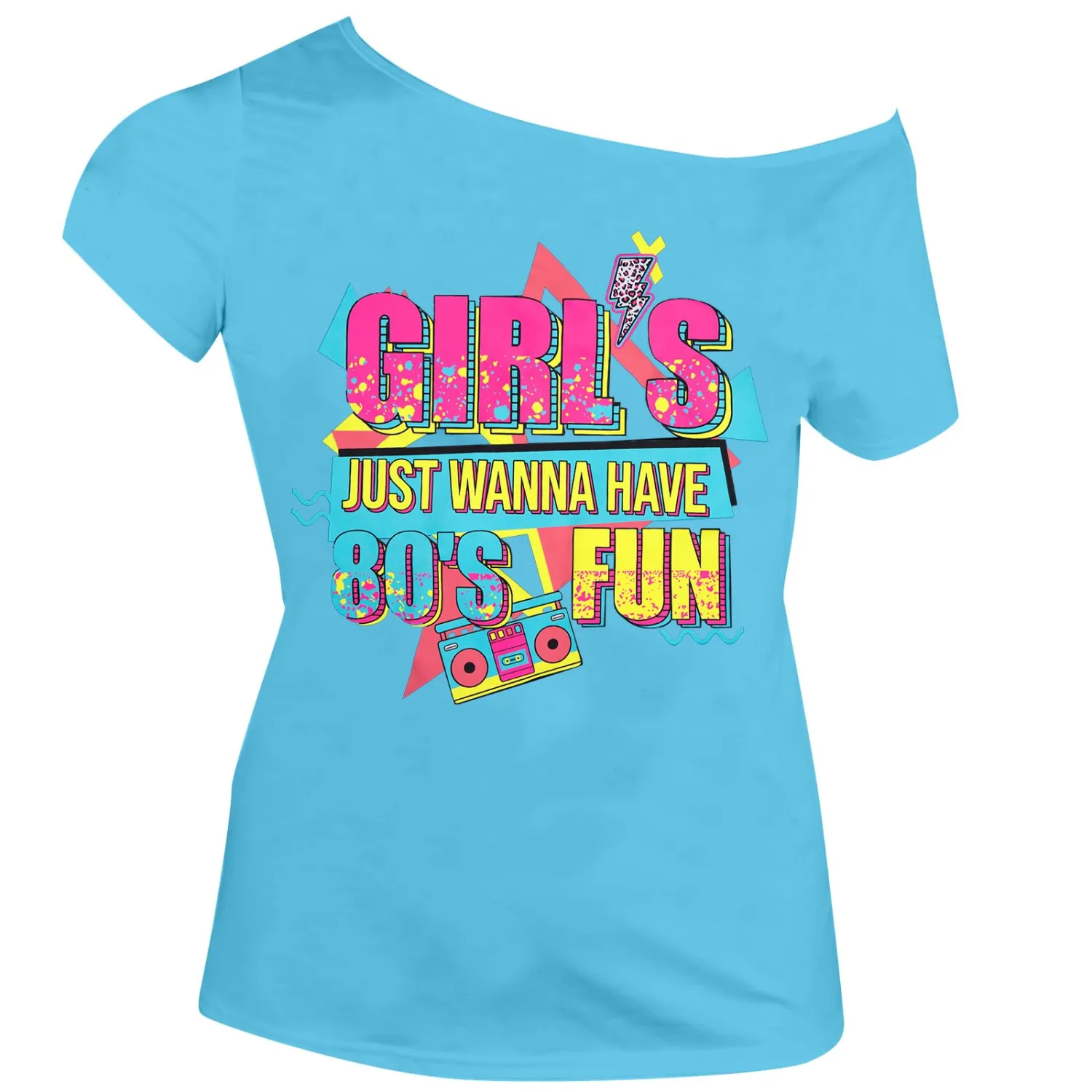 90s 80s Outfit for Women 80's Theme Party Disco Shirt Off the Shoulder Tops Vintage 90s Neon Off Shoulder Top