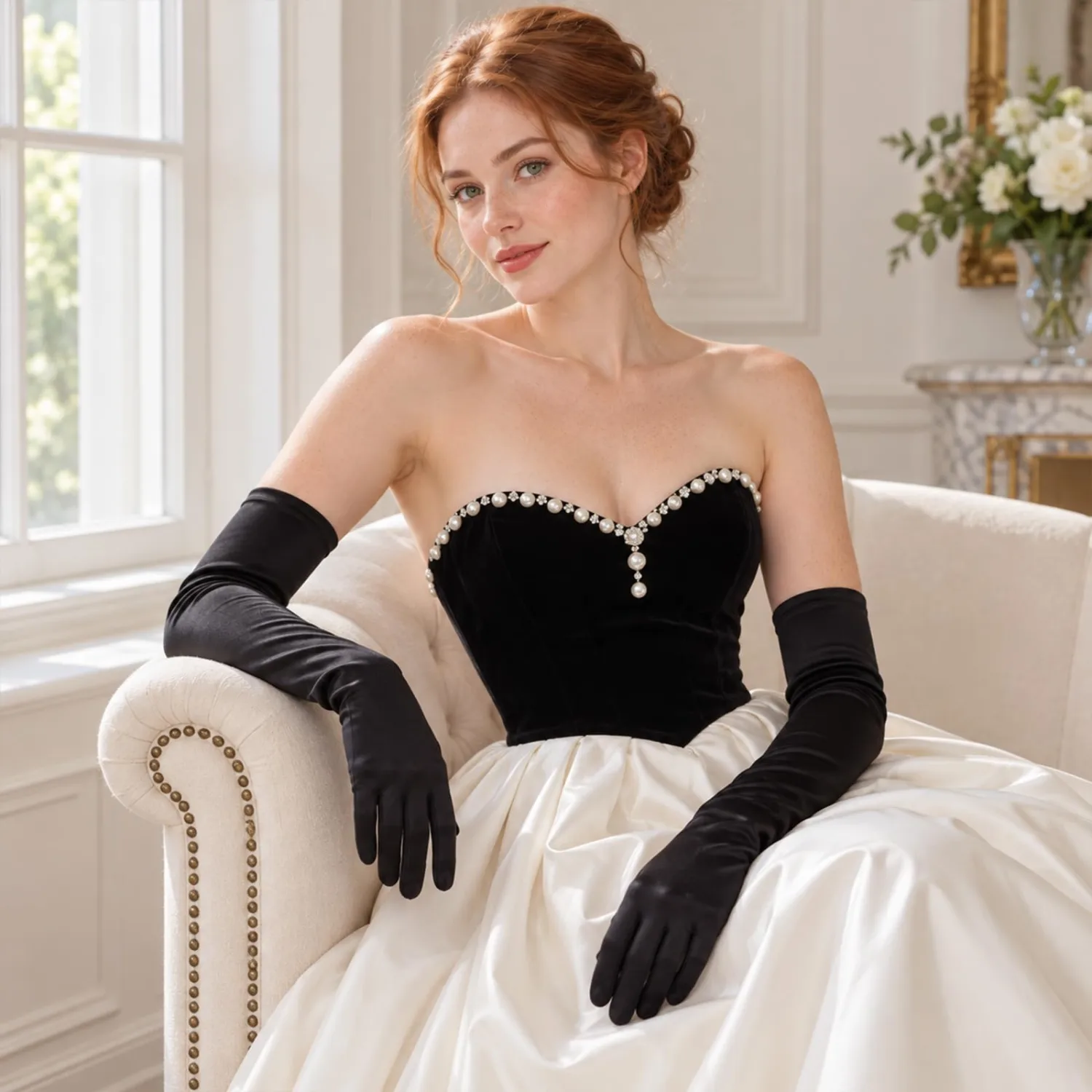 Lansian Long Opera Satin Gloves for Women, 21 inch Elbow Length for 1920s