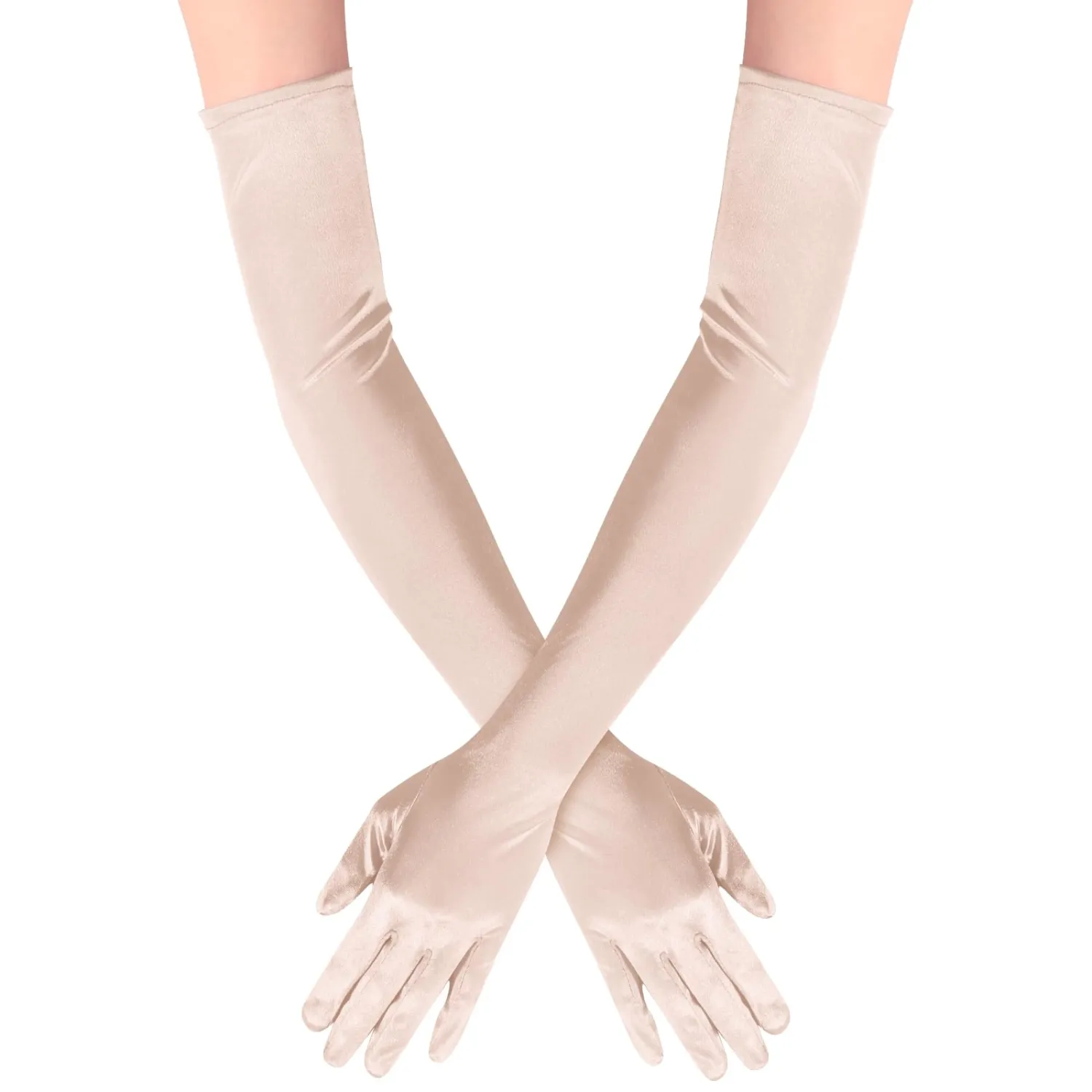Lansian Long Opera Satin Gloves for Women, 21 inch Elbow Length for 1920s