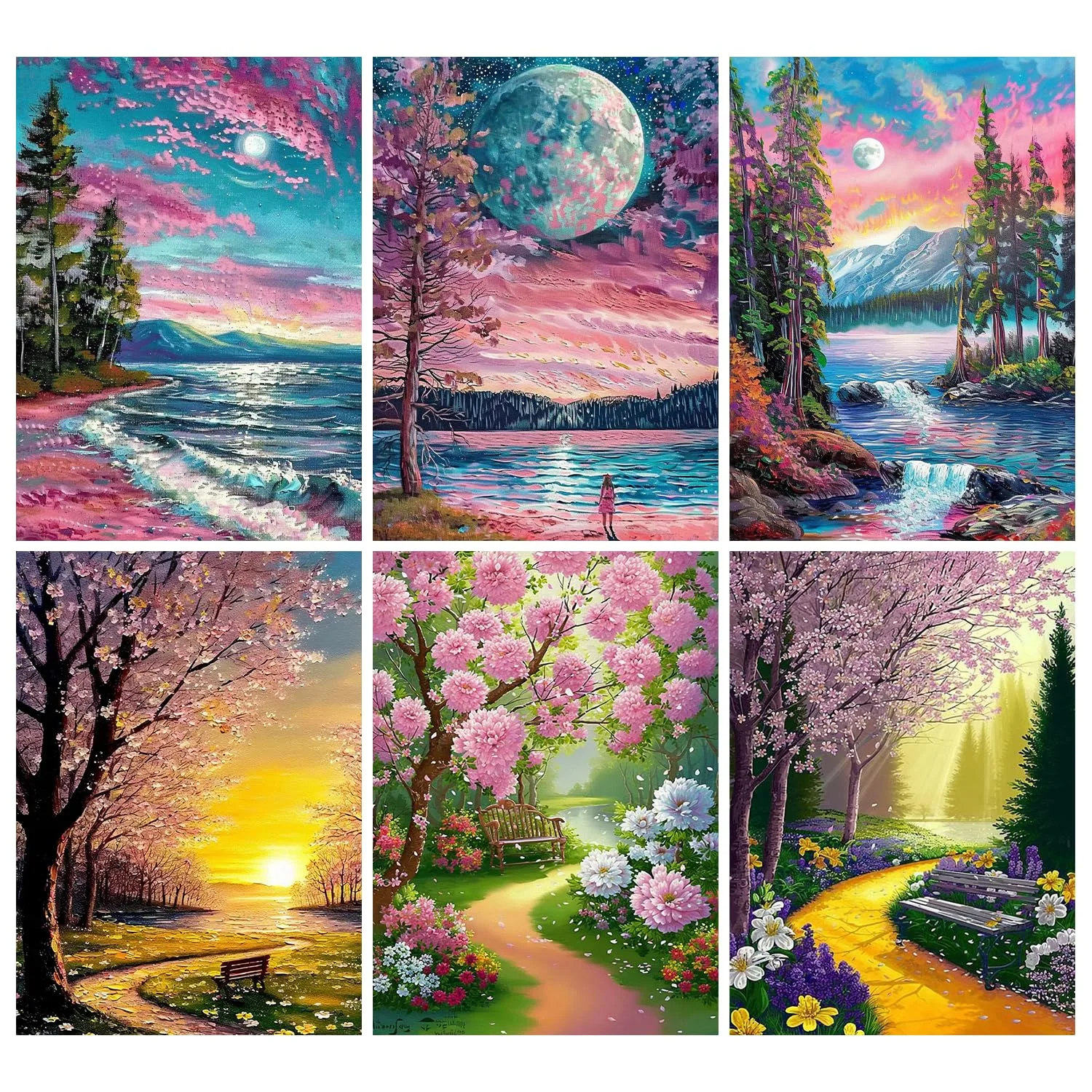 Leatrice 6 Pcs Landscape Diamond Painting Kits for Adults Diamond Art Kits