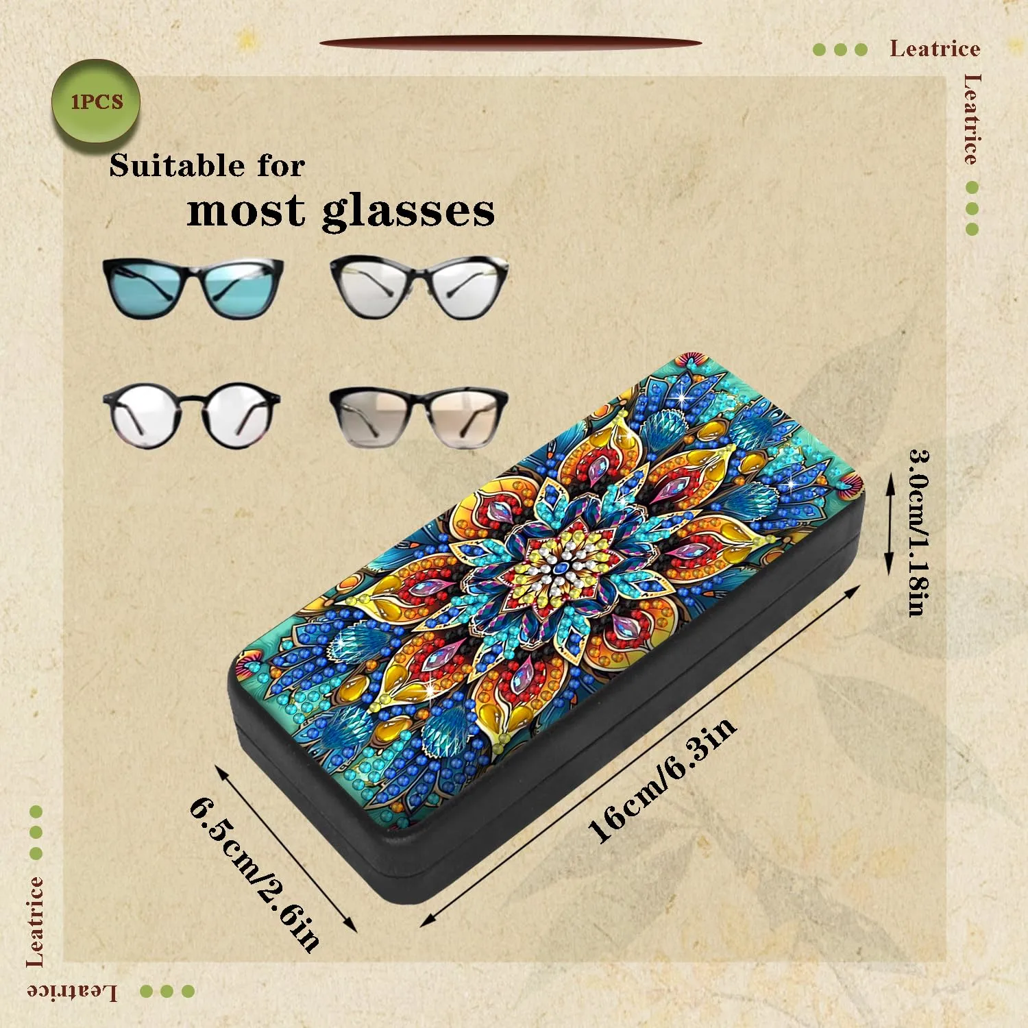 Leatrice Mandala Diamond Art Kits for Adults Diamond Dots Eyeglasses Case