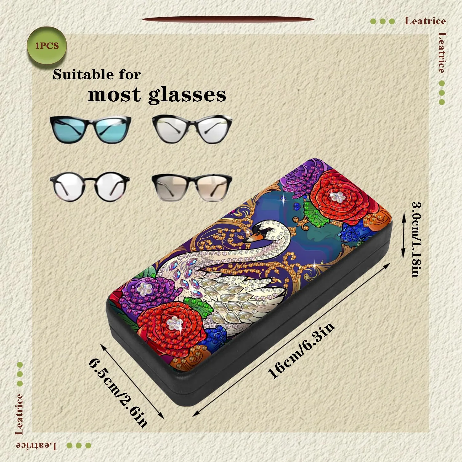 Leatrice Animal Diamond Art Kits for Adults Swan Dot Eyeglasses Case