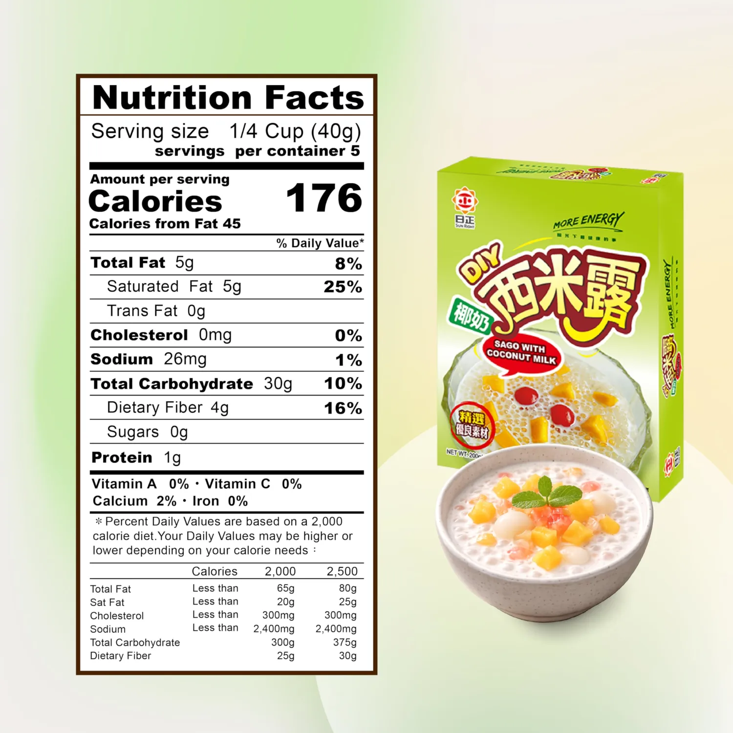 SUN RIGHT Sago with Coconut Milk | Asian Tapioca Pearl Dessert Mix, Sweet Coconut Sago Pudding, Quick Cooking in 10 Minutes, Creamy Tropical Dessert | 200g | Pack of 1