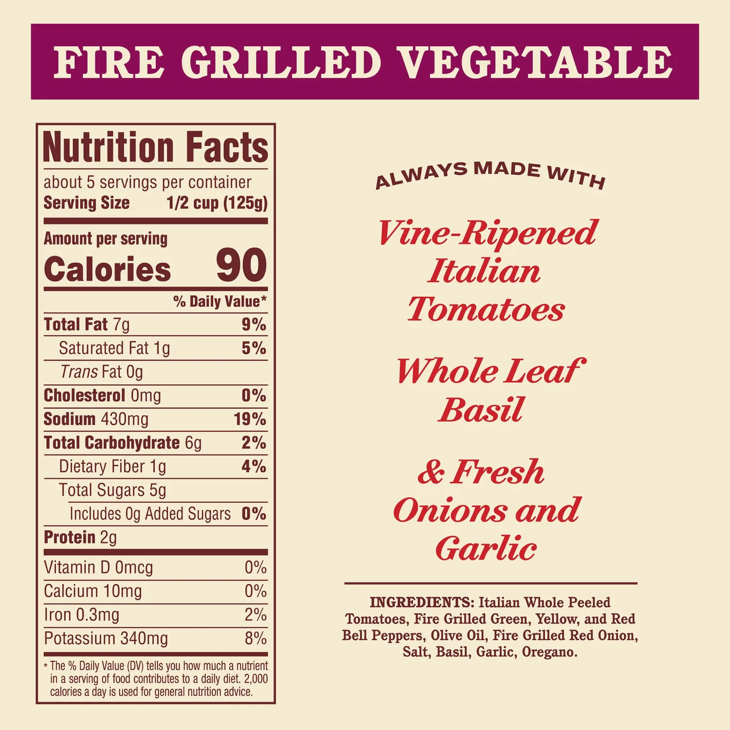 Rao's Homemade Fire Grilled Vegetable Pasta Sauce, 24 oz, Tomato Sauce, All Purpose, Premium Quality, Tomatoes from Italy, Peppers, and Red Onion (Pack of 2)