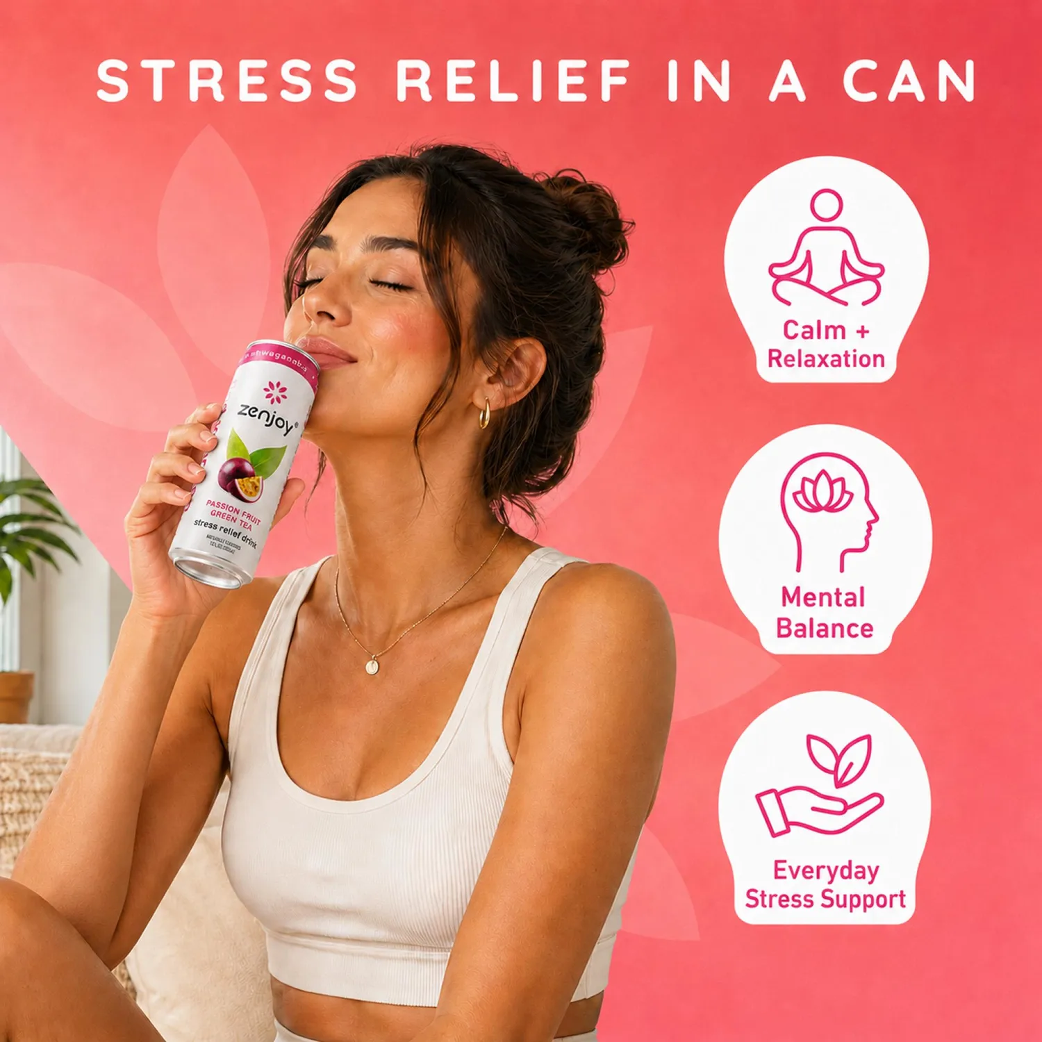 Zenjoy Passion Fruit Green Tea Calm Tea, 500mg Zen Blend, 12 Pack Cans