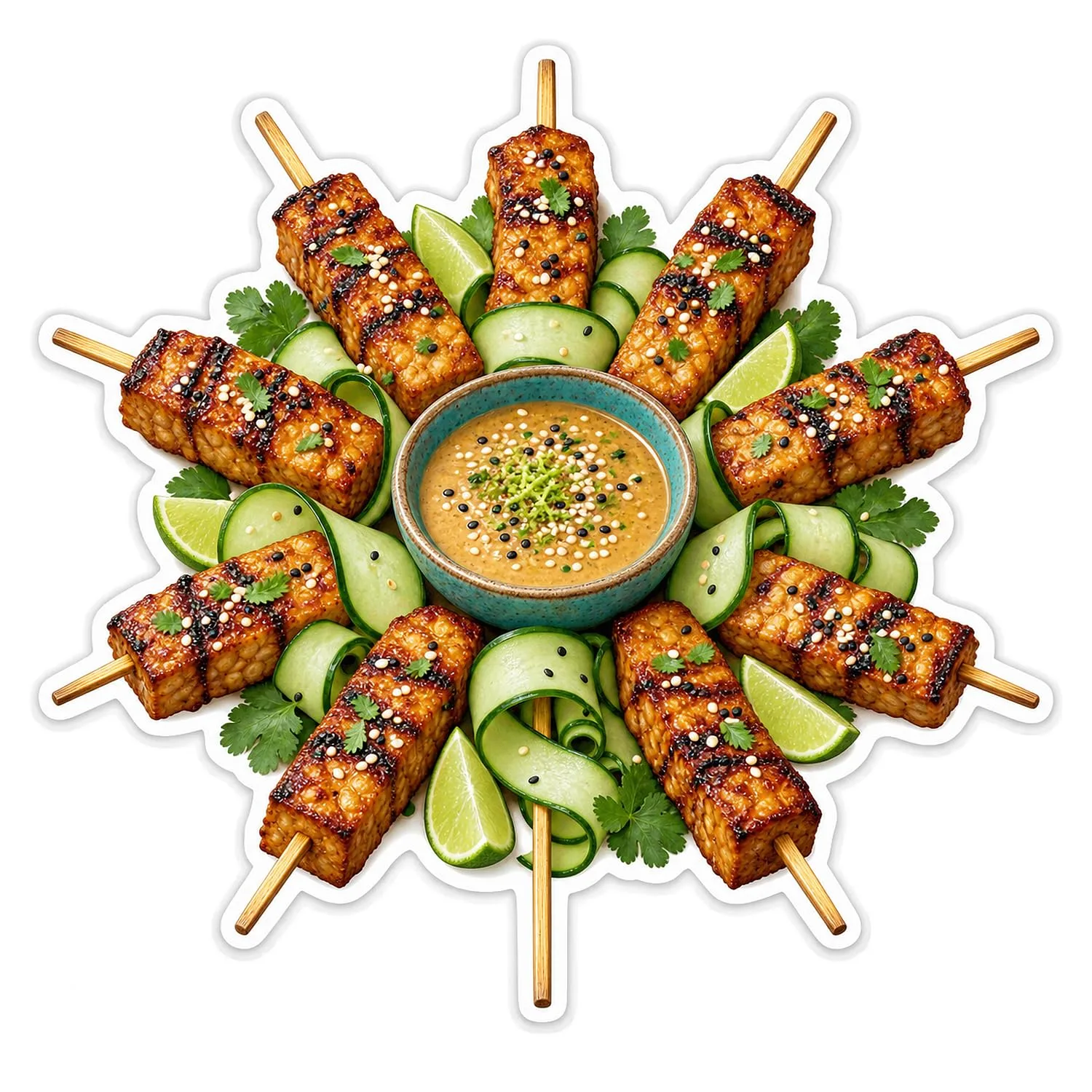Tempeh Satay Bamboo Sunburst Vinyl Sticker Decal, 3 in