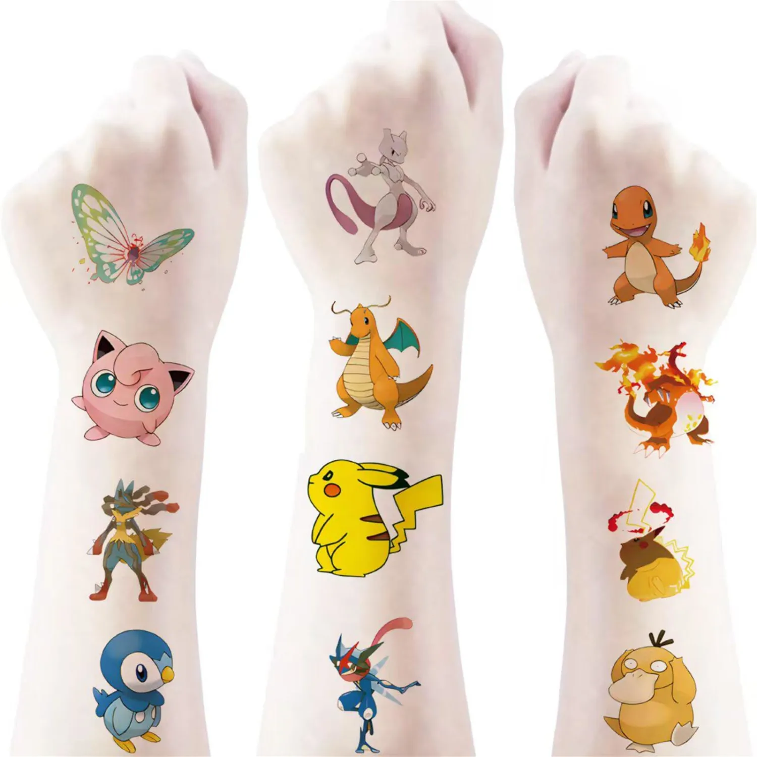 20 Pcs Pokemon Temporary Tattoos for Teens - Waterproof Cartoon Pokemon Stickers,Cute Cartoon Party Favors,Reusable Fake Tattoos for Party Supplies,Rewards & Goodie Bag Stuffers