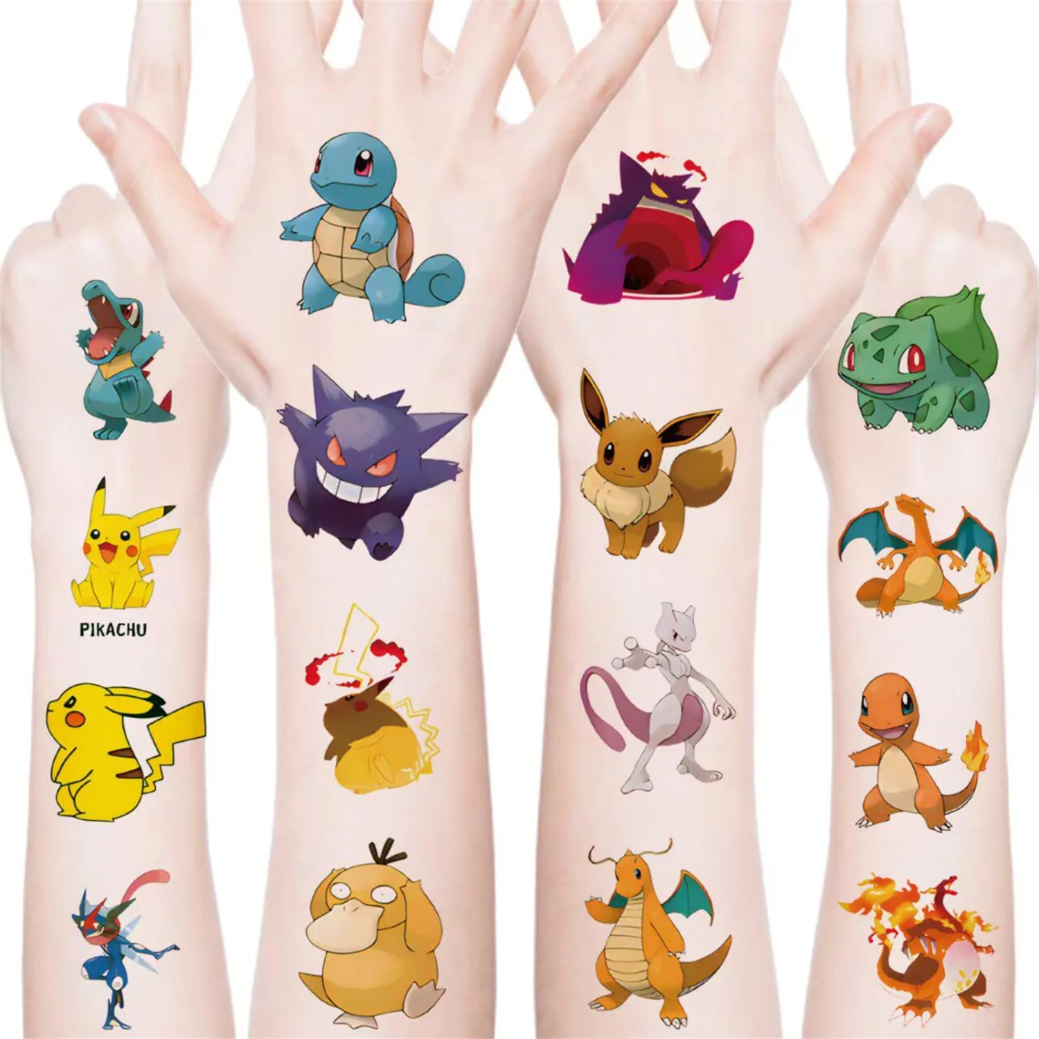 20 Pcs Pokemon Temporary Tattoos for Teens - Waterproof Cartoon Pokemon Stickers,Cute Cartoon Party Favors,Reusable Fake Tattoos for Party Supplies,Rewards & Goodie Bag Stuffers