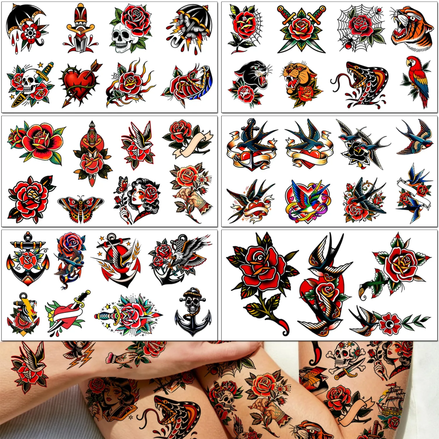Old School Temporary Tattoos for Women Men& Adult