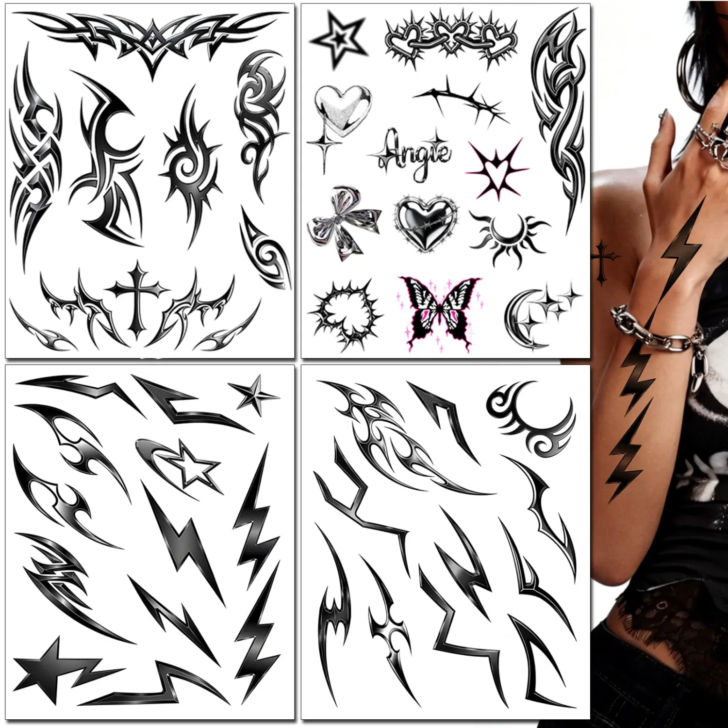 Y2K Edgy Cybersigilism Temporary Tattoos, 3D realistic design Festival