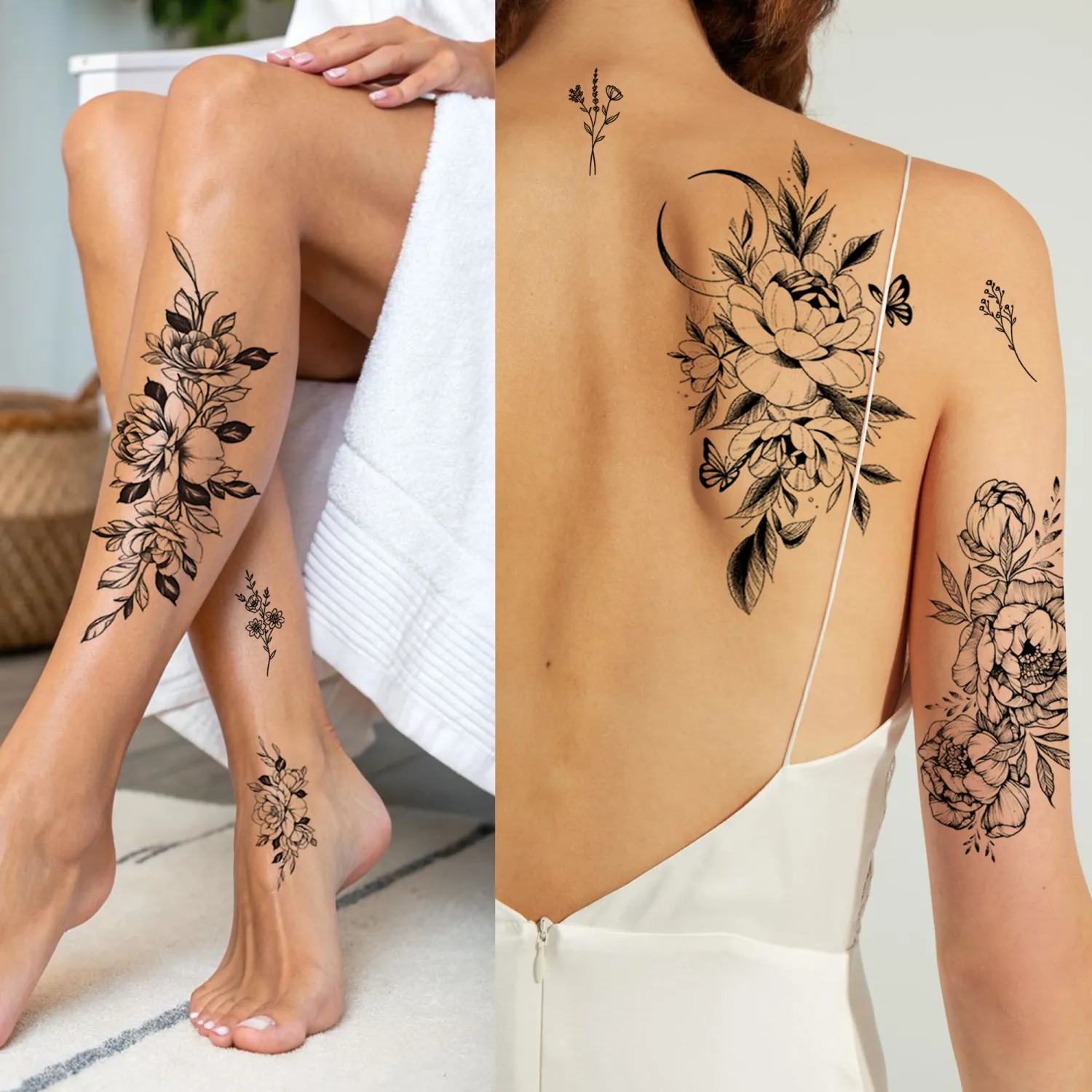 40 Sheets flower temporary tattoos for Women