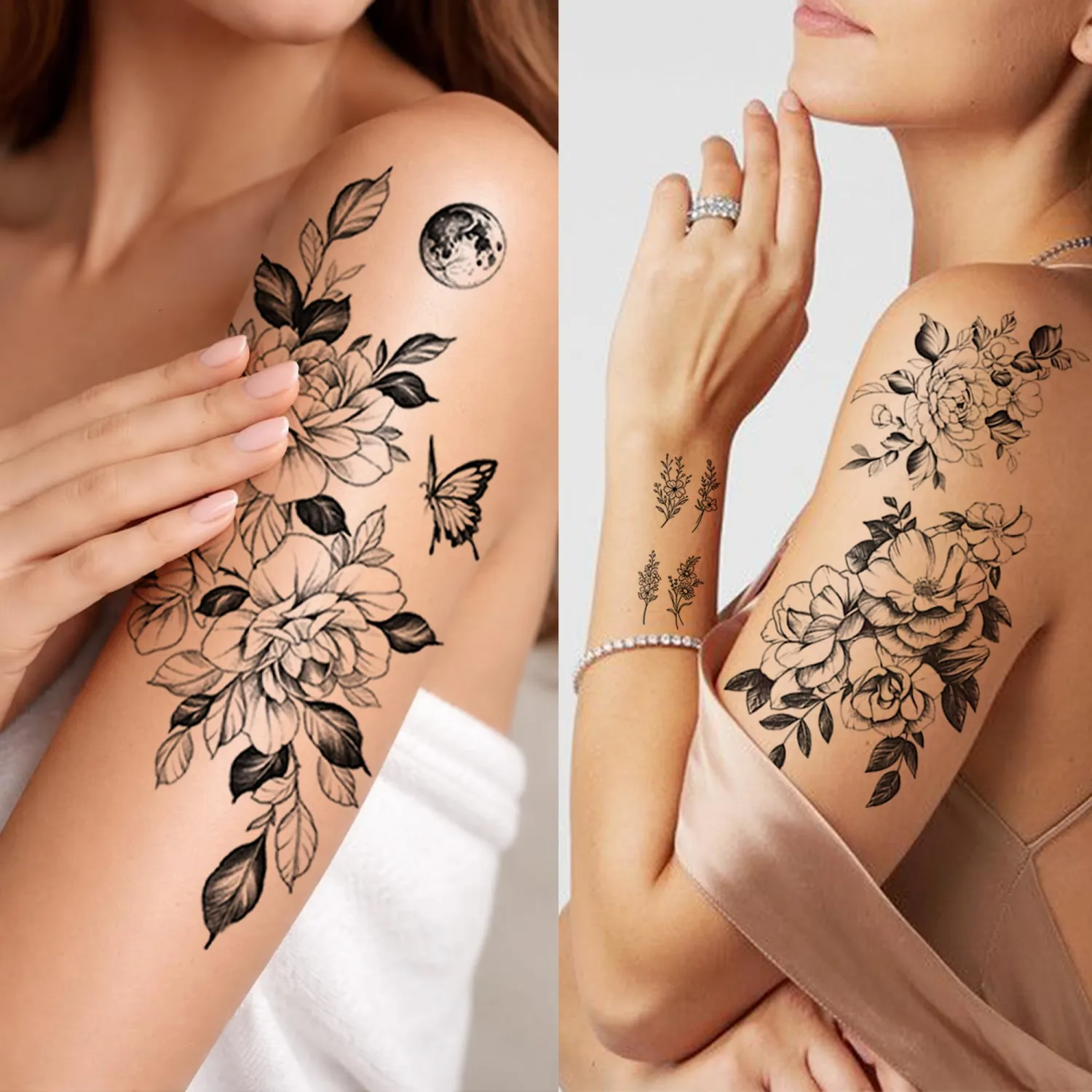 40 Sheets flower temporary tattoos for Women