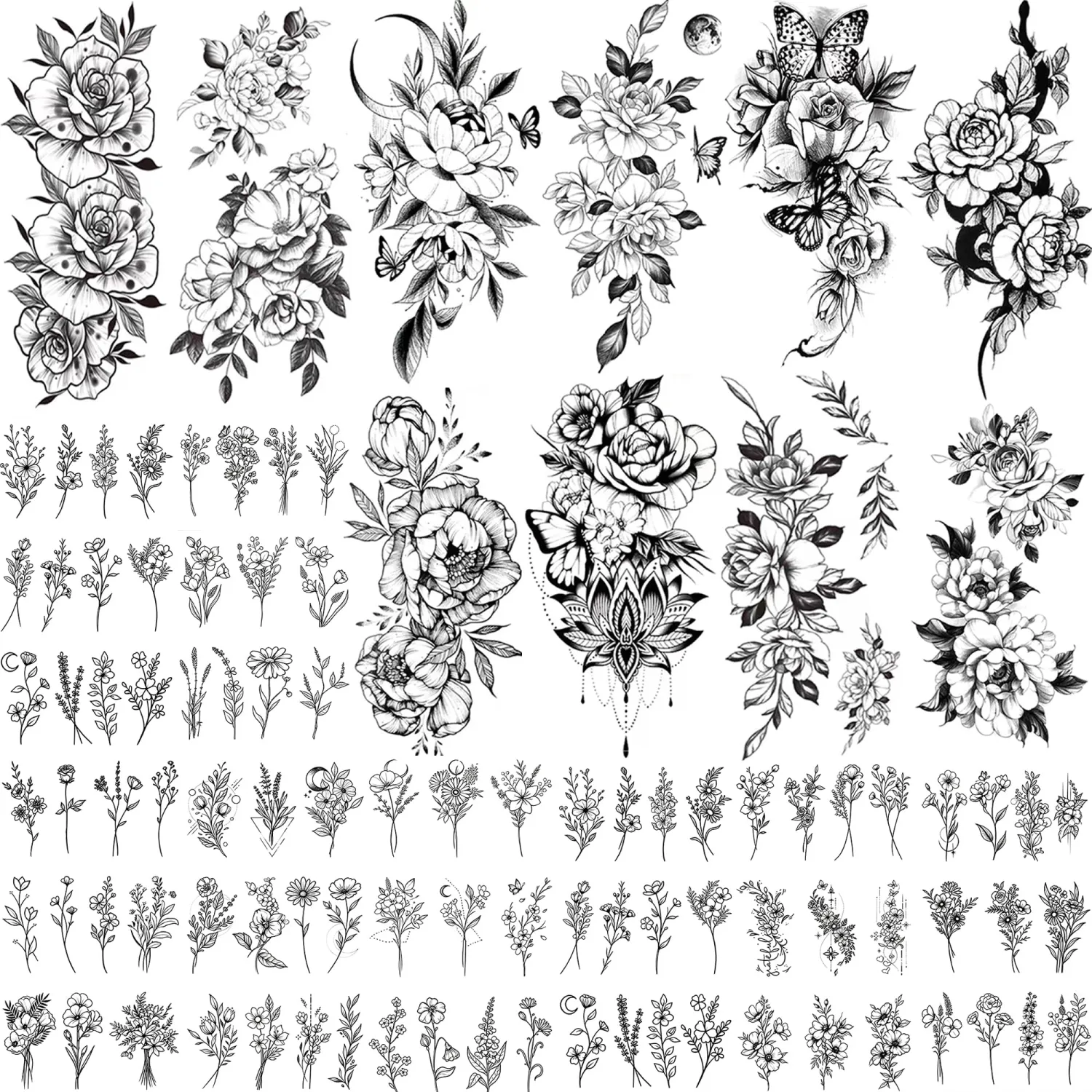 40 Sheets flower temporary tattoos for Women