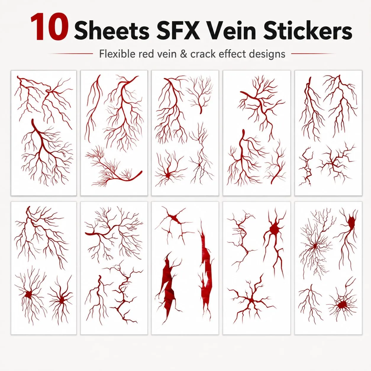 Halloween Temporary Tattoos 20 Sheets, Fake Wound Scar & Vein SFX Tattoos