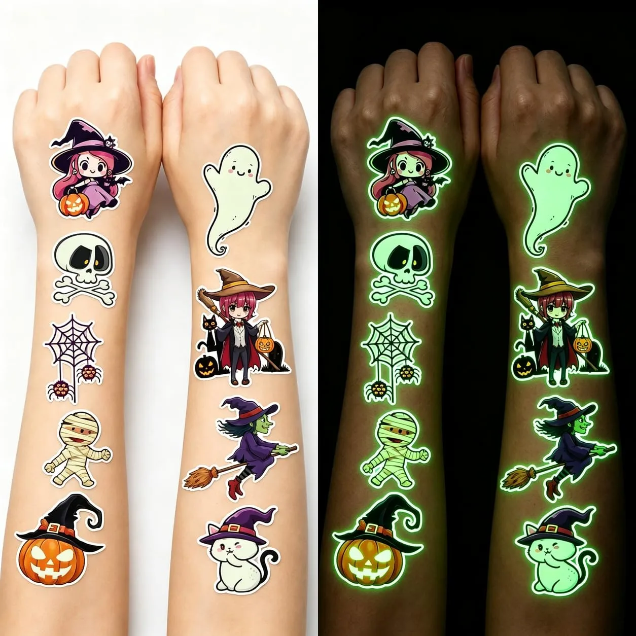 Glow in the Dark Halloween Temporary Tattoos 360 Pcs for Boys & Girls
