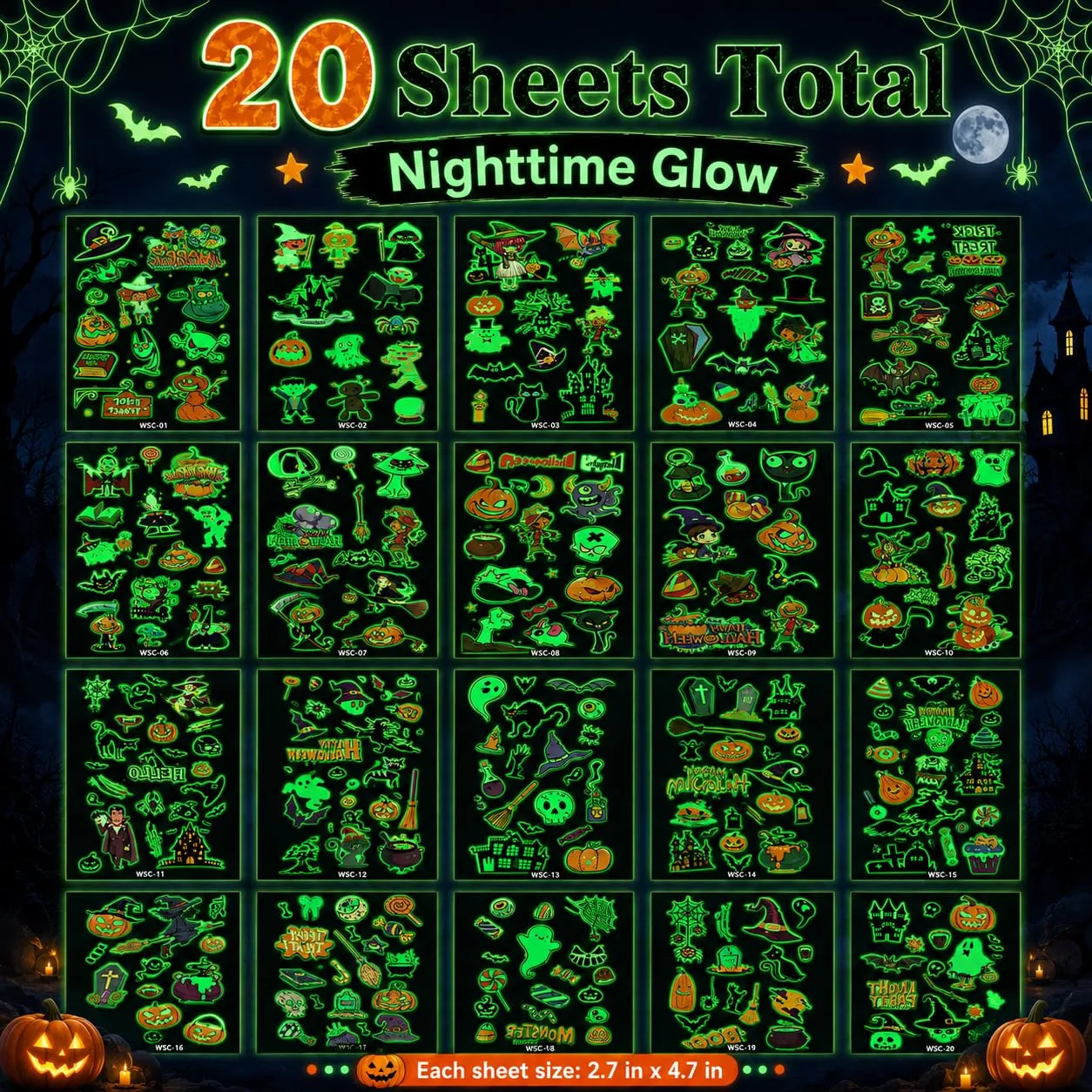 Glow in the Dark Halloween Temporary Tattoos 360 Pcs for Boys & Girls