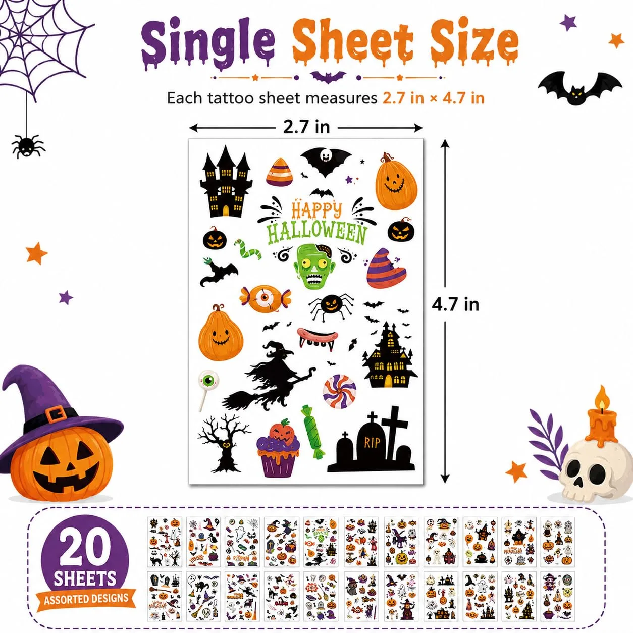 Halloween Temporary Tattoos 360 Pcs, Goodie Bag Stuffers for Boys & Girls