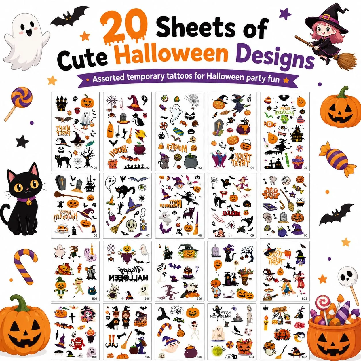 Halloween Temporary Tattoos 360 Pcs, Goodie Bag Stuffers for Boys & Girls