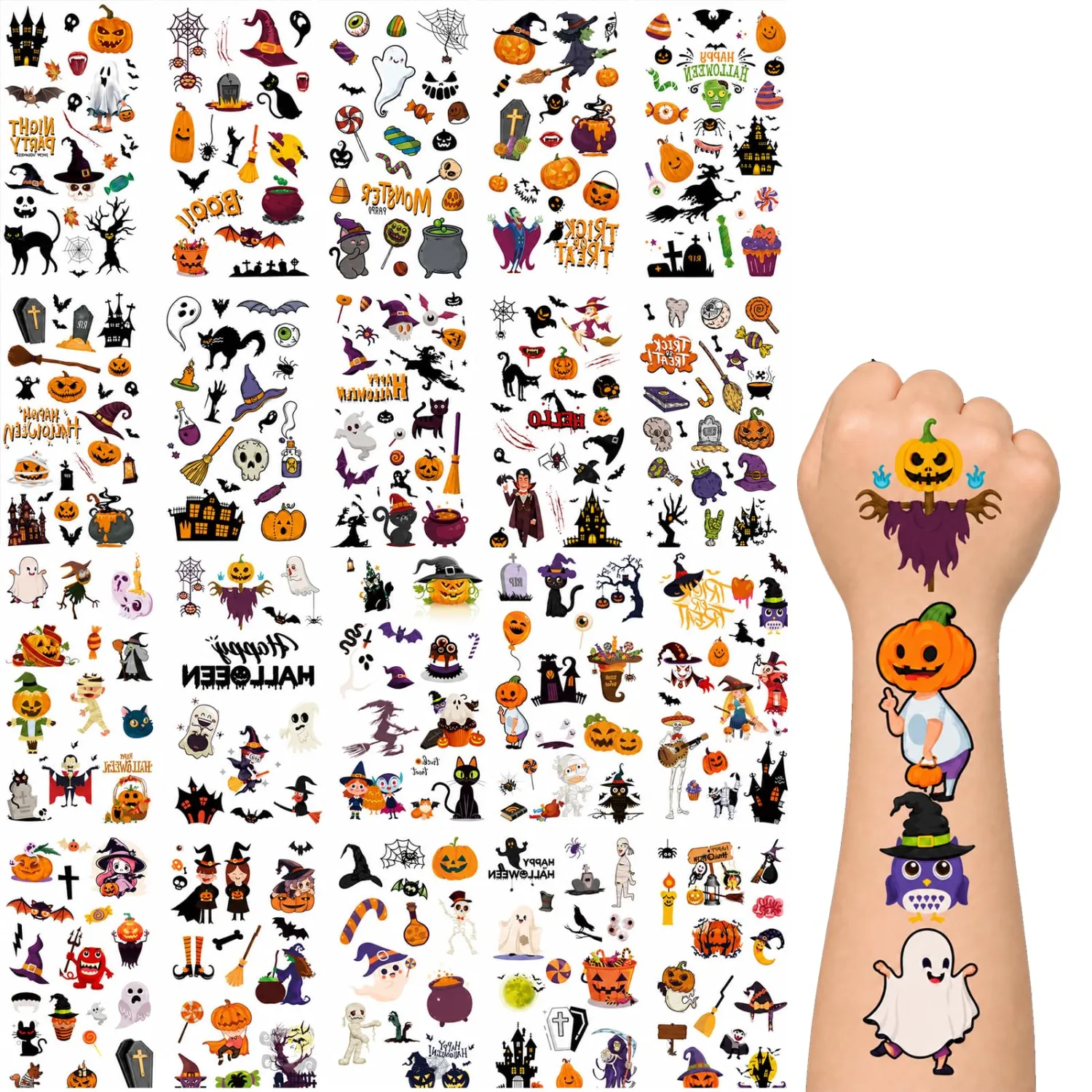 Halloween Temporary Tattoos 360 Pcs, Goodie Bag Stuffers for Boys & Girls