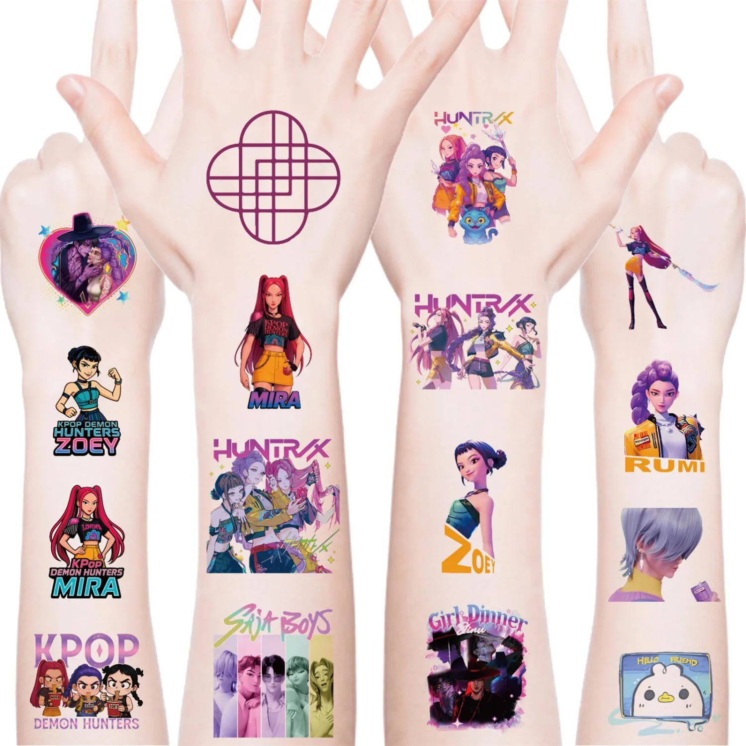 20 Pcs Demon Movie Hunters Character Temporary Tattoos, Waterproof Fake Body Art Tattoo Stickers, Trendy Illustrated Transfers for Teens, Costume Party, Carnival, DIY Body Decoration