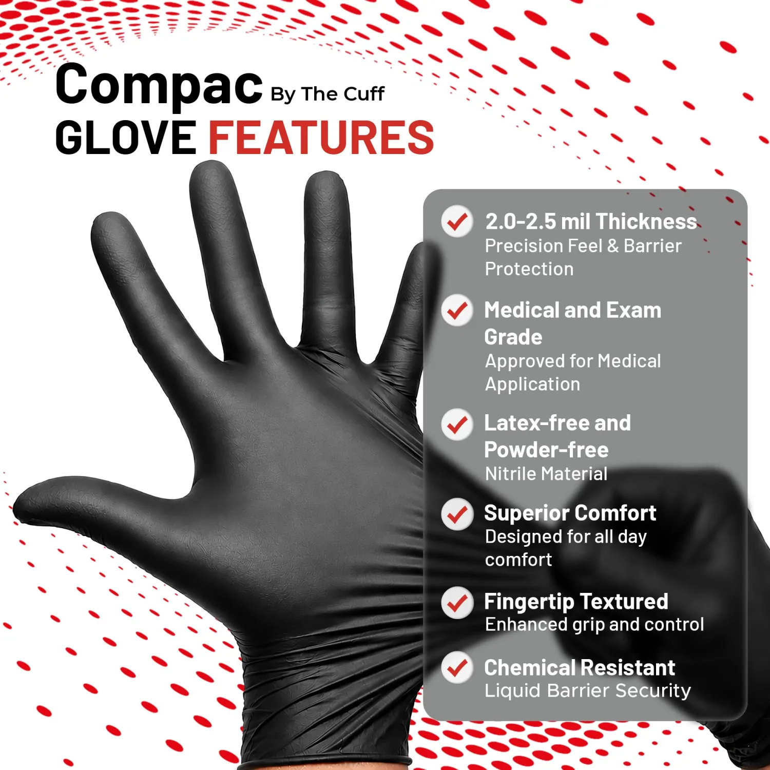 Cranberry Compac Black Nitrile Gloves Disposable Latex Free – Powder Free Food Safe Dental Medical Cleaning & Tattoo Supplies