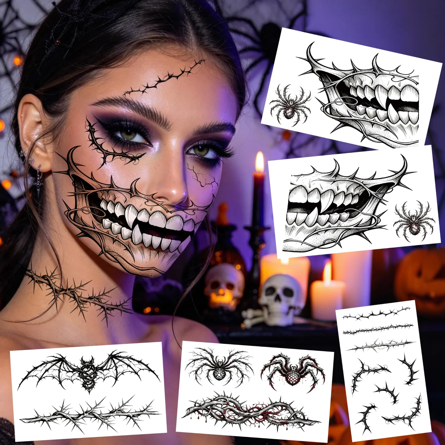 20 Sheets Skull Temporary Tattoo Halloween Costume for Women Men