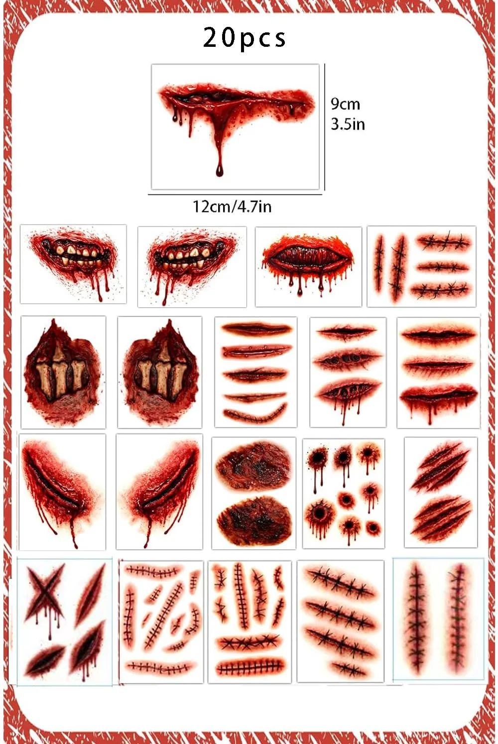 Halloween Fake Scar Tattoos Wound and Zombie Makeup Stickers，a