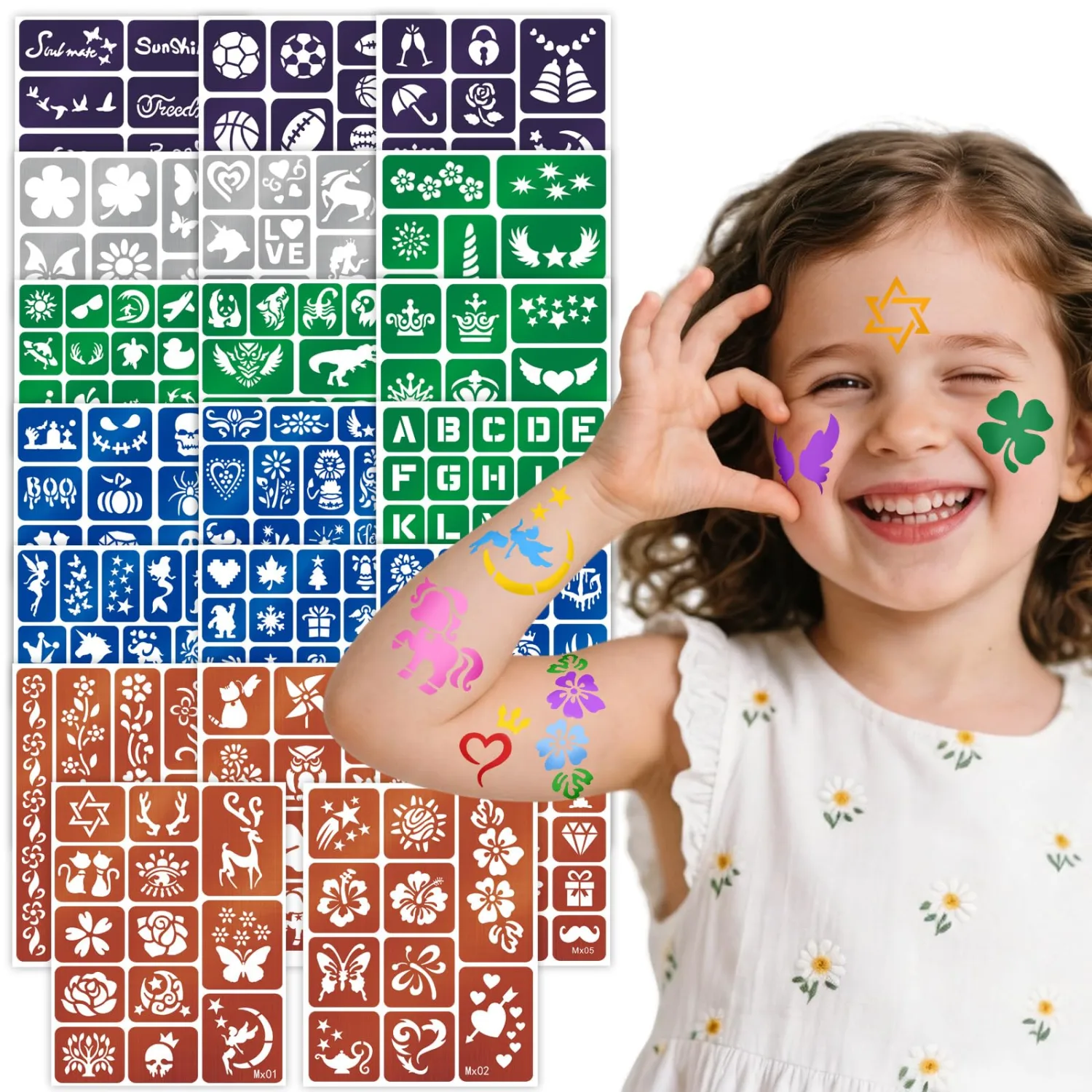 Temporary Tattoo Stencils, 270+ Colorful Stencils for Kids and Adults