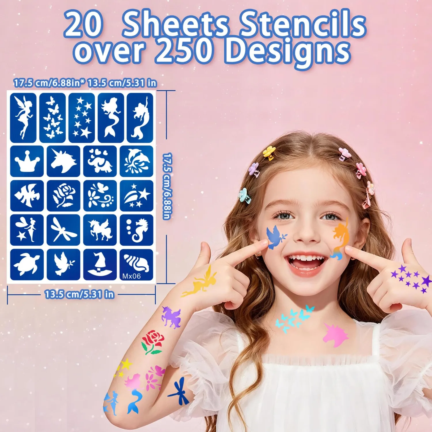 Temporary Tattoo Stencils, 270+ Colorful Stencils for Kids and Adults