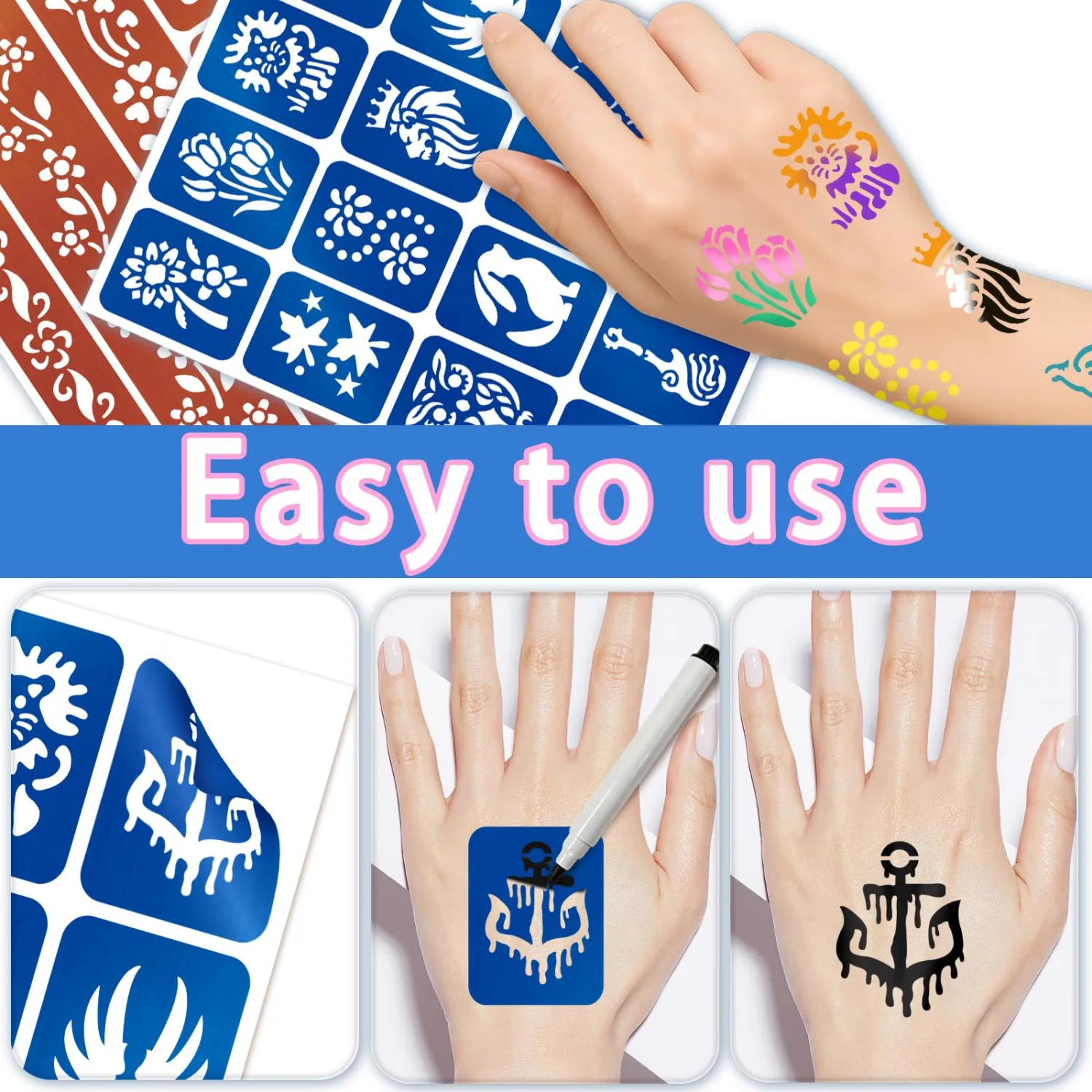 Temporary Tattoo Stencils, 270+ Colorful Stencils for Kids and Adults