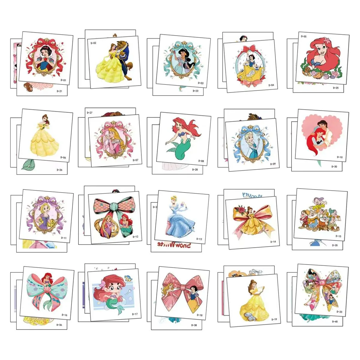 60Pcs princess Temporary Tattoos, Waterproof Cartoon Tattoo Stickers Perfect for Fans, Birthday Parties, and Christmas (Mermaid)