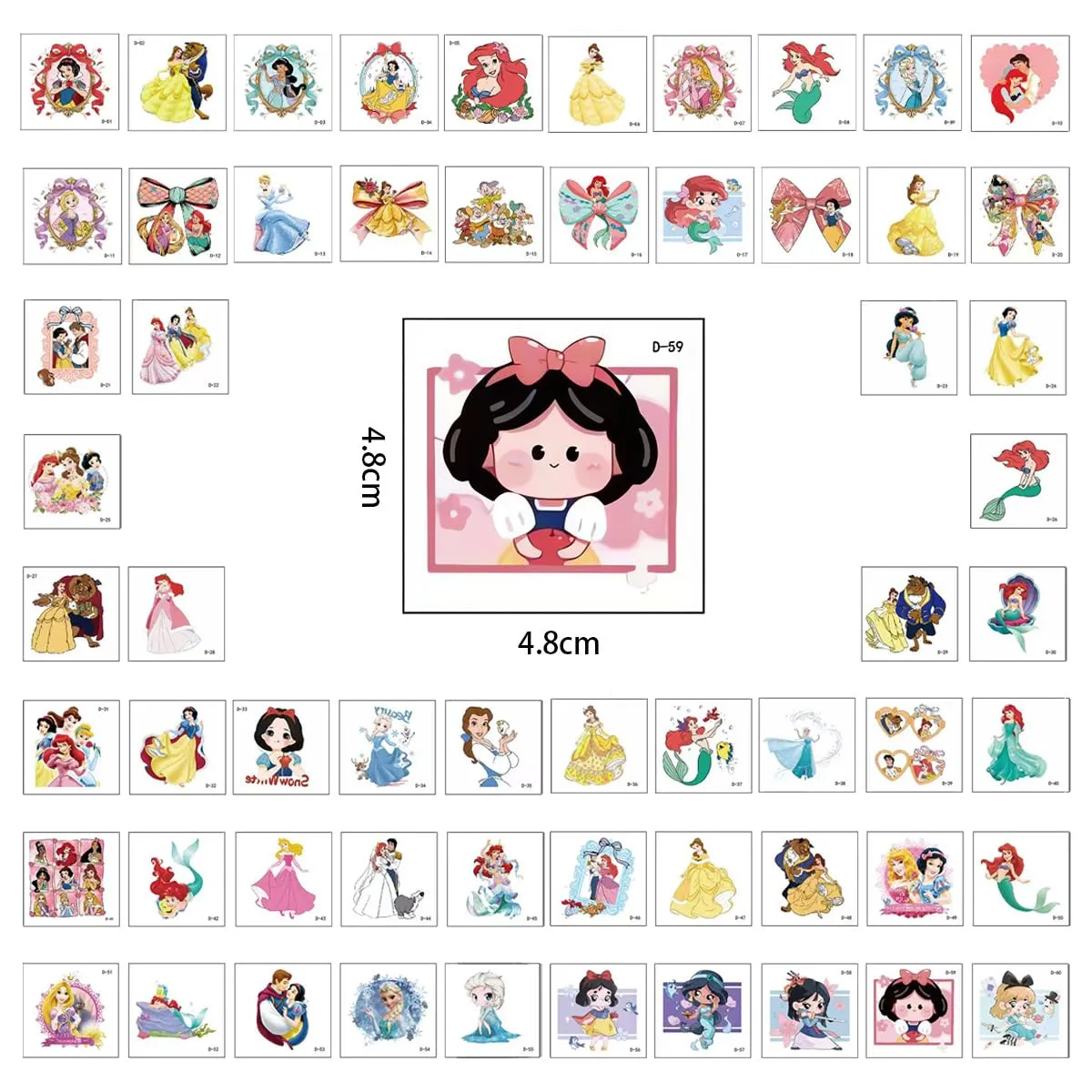 60Pcs princess Temporary Tattoos, Waterproof Cartoon Tattoo Stickers Perfect for Fans, Birthday Parties, and Christmas (Mermaid)