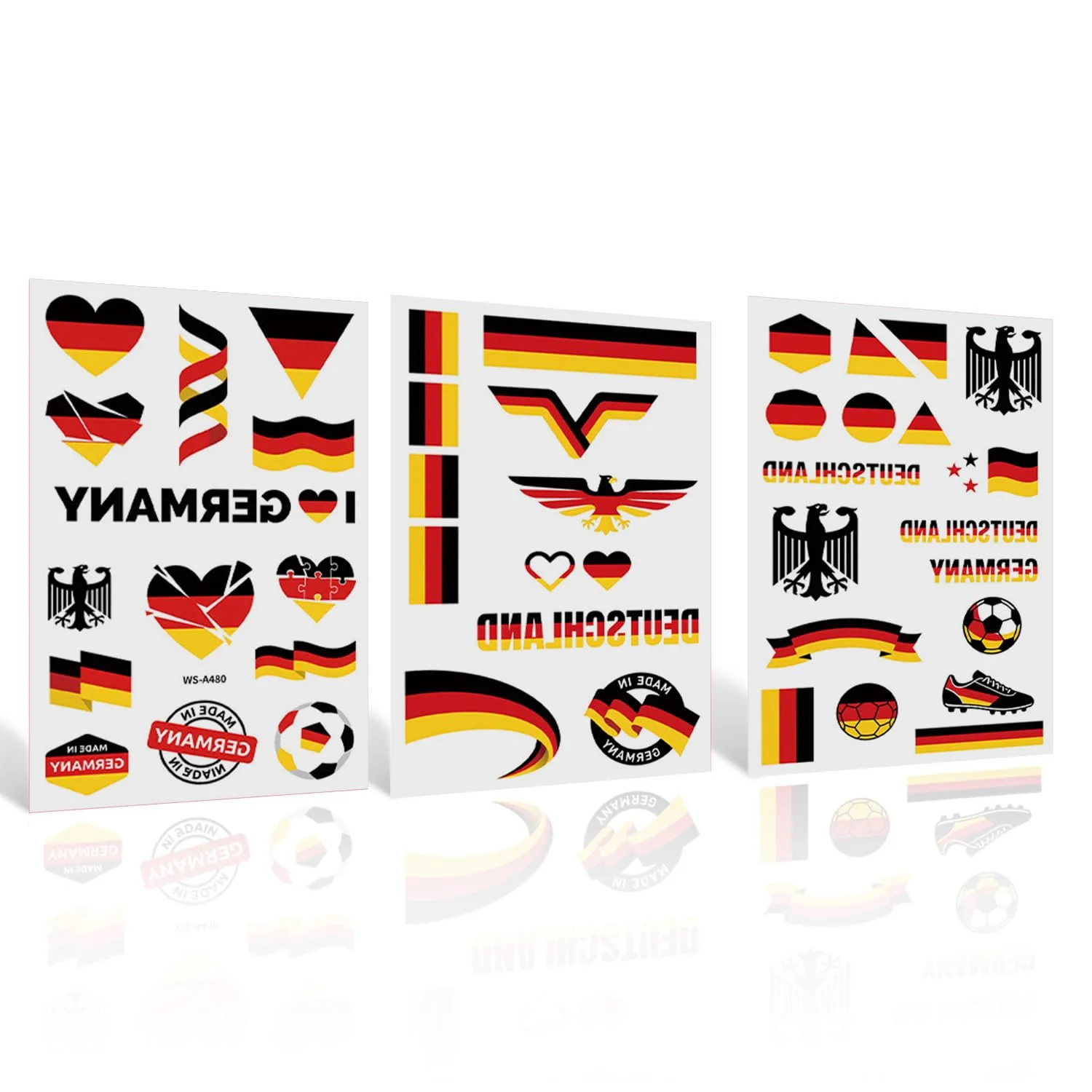 Germany Patriotic Temporary Tattoos, 3 Sheets Waterproof Black Red Gold Flag & Eagle Stickers, Football Fan Accessories for World Cup, Sports Events, Tailgates & Fan Gatherings