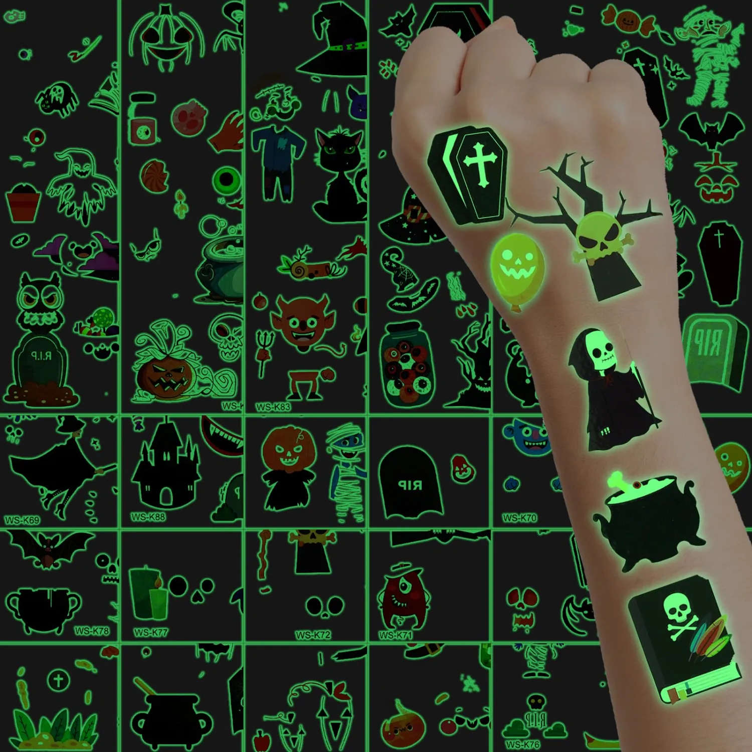 Halloween Glow in The Dark Temporary Tattoos for Kids, 370 Pcs Luminous Tattoo