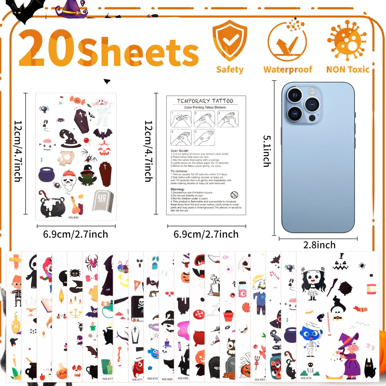 Halloween Glow in The Dark Temporary Tattoos for Kids, 370 Pcs Luminous Tattoo