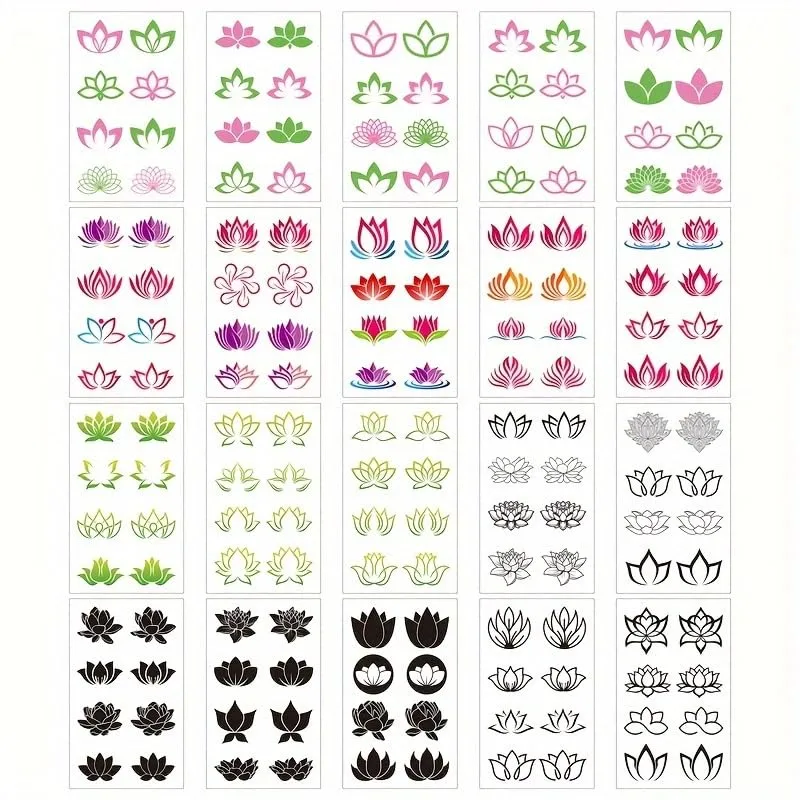 Lotus Flower Temporary Tattoos 20 Sheets Floral Fake Tattoos for Yoga Party