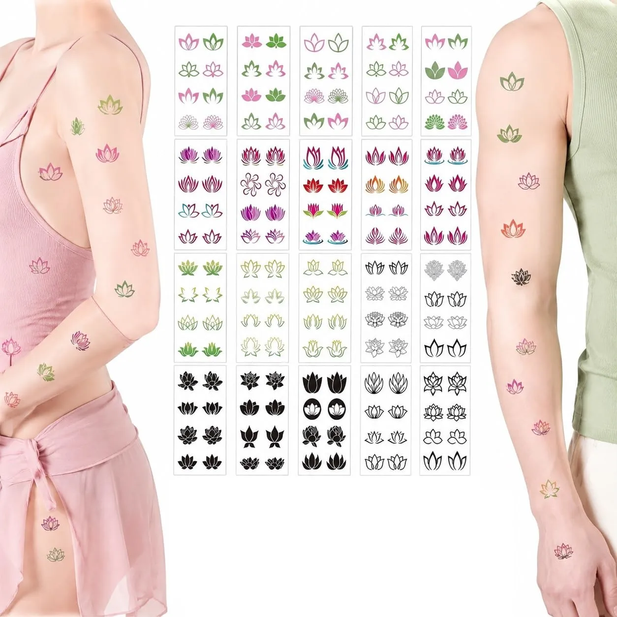 Lotus Flower Temporary Tattoos 20 Sheets Floral Fake Tattoos for Yoga Party