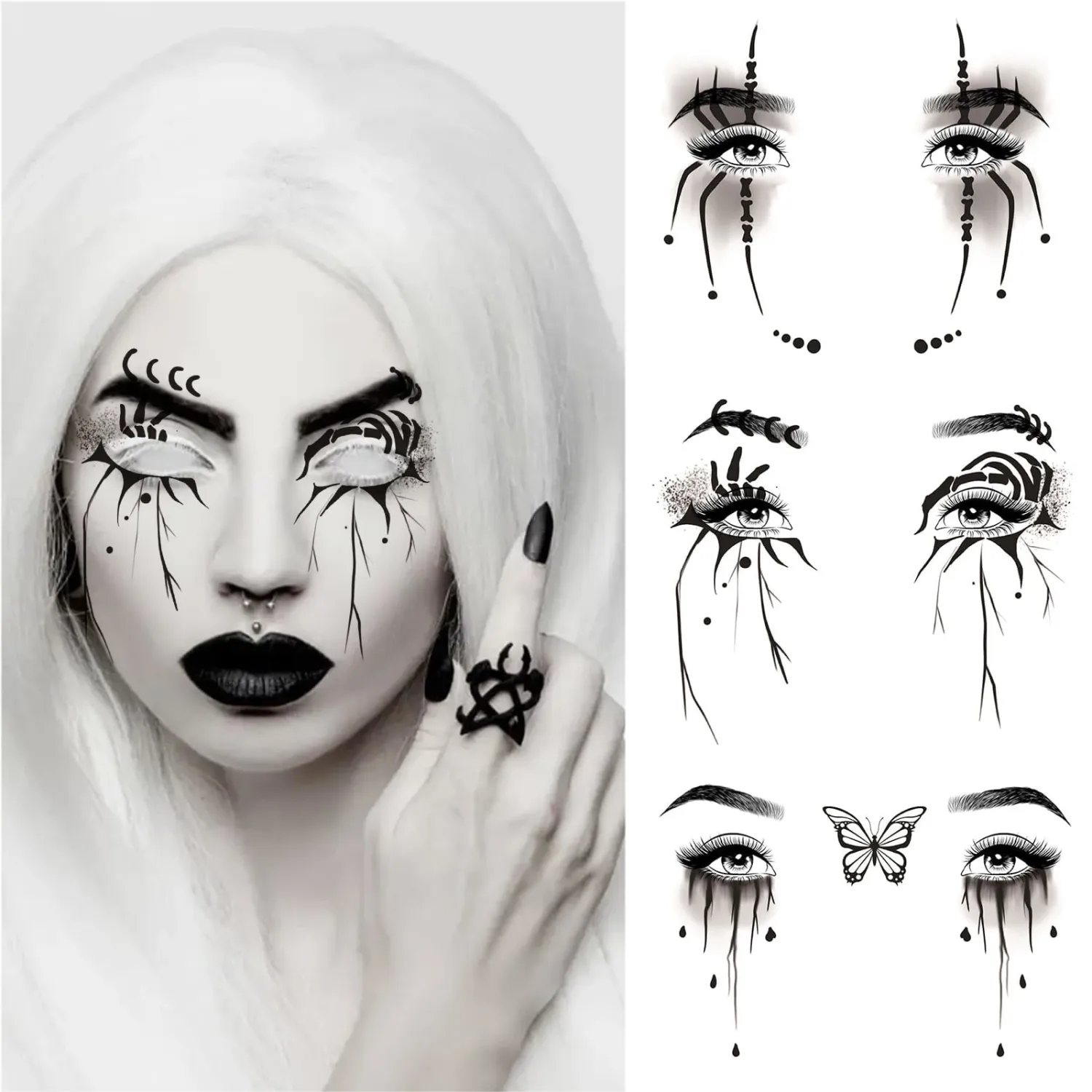 14 Sheets Halloween Face Eye Tattoos Eye Shadow Temporary Tattoo Stickers, Fake Eyeliner Eyeshadow Tattoos Halloween Makeup Kit for Women Girls Halloween Masquerade Party