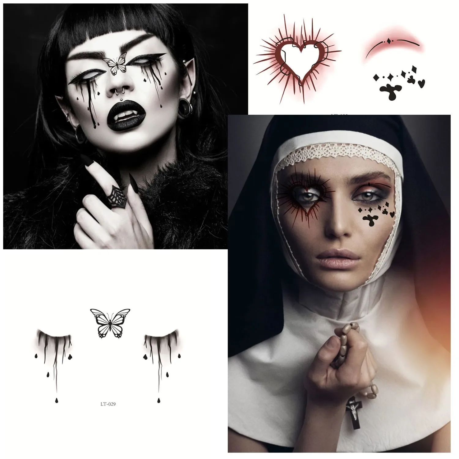 14 Sheets Halloween Face Eye Tattoos Eye Shadow Temporary Tattoo Stickers, Fake Eyeliner Eyeshadow Tattoos Halloween Makeup Kit for Women Girls Halloween Masquerade Party