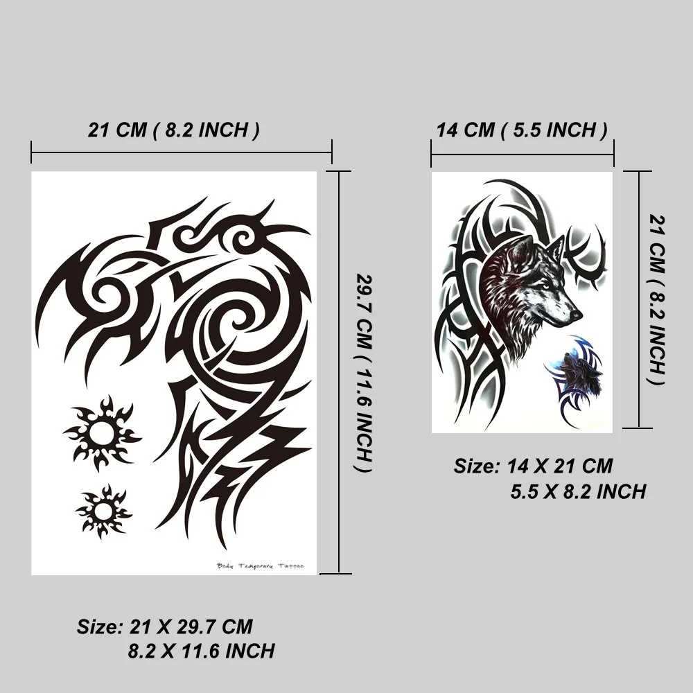 Large Tribal Temporary Tattoos for Men Guys