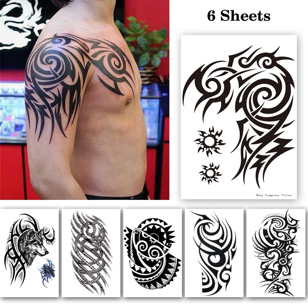 Large Tribal Temporary Tattoos for Men Guys
